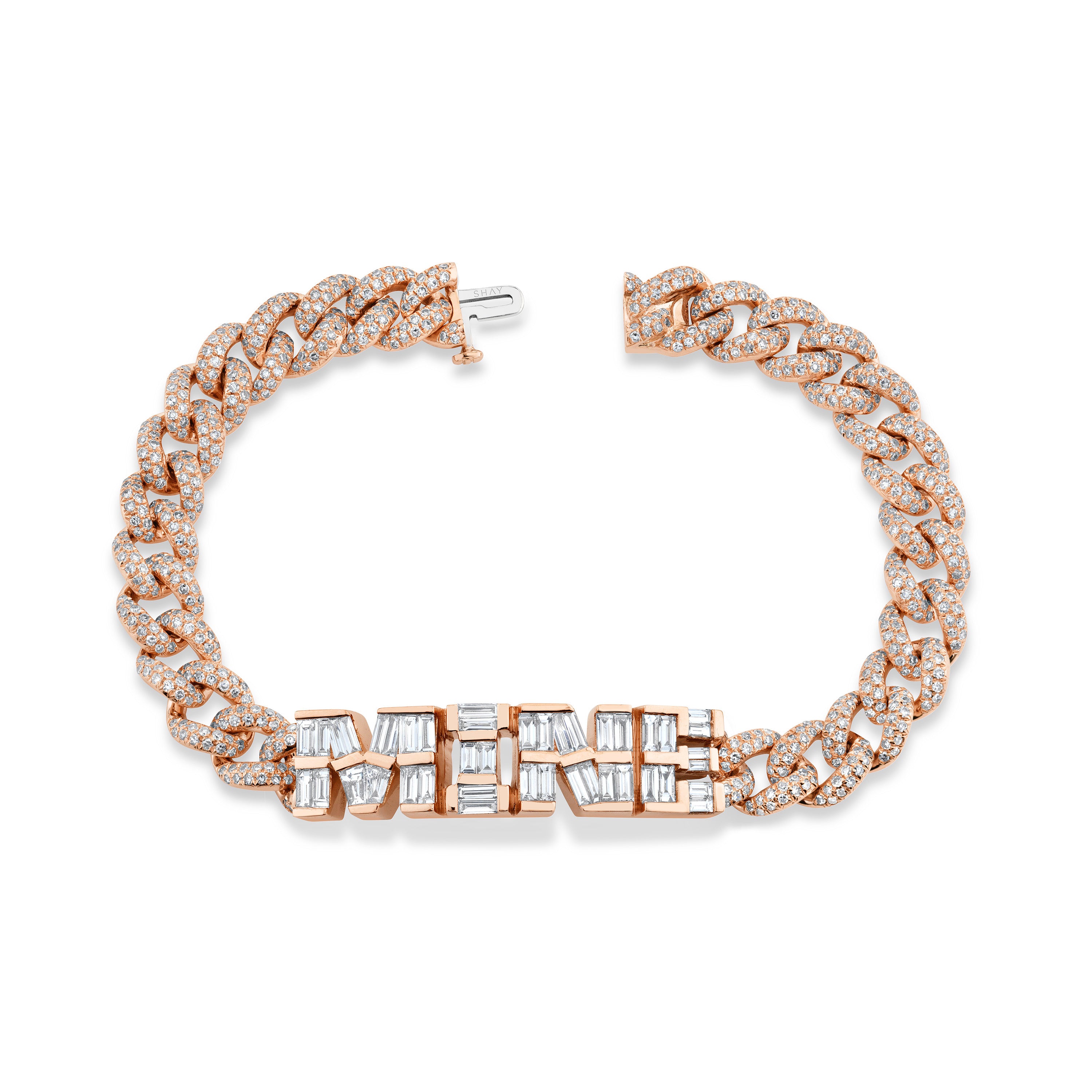 DIAMOND BAGUETTE 4 LETTER MEDIUM LINK BRACELET