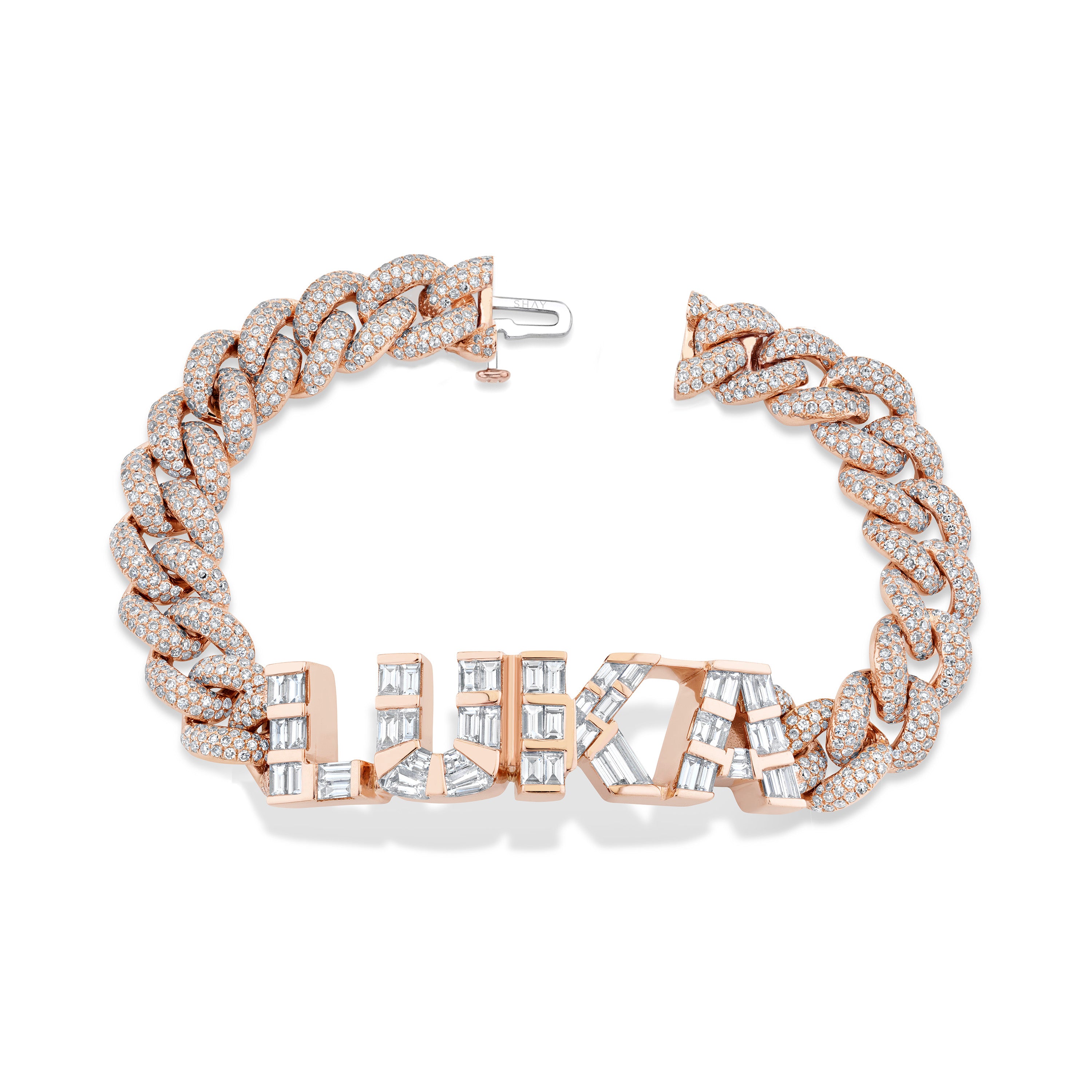 DIAMOND BAGUETTE 4 LETTER ESSENTIAL LINK BRACELET