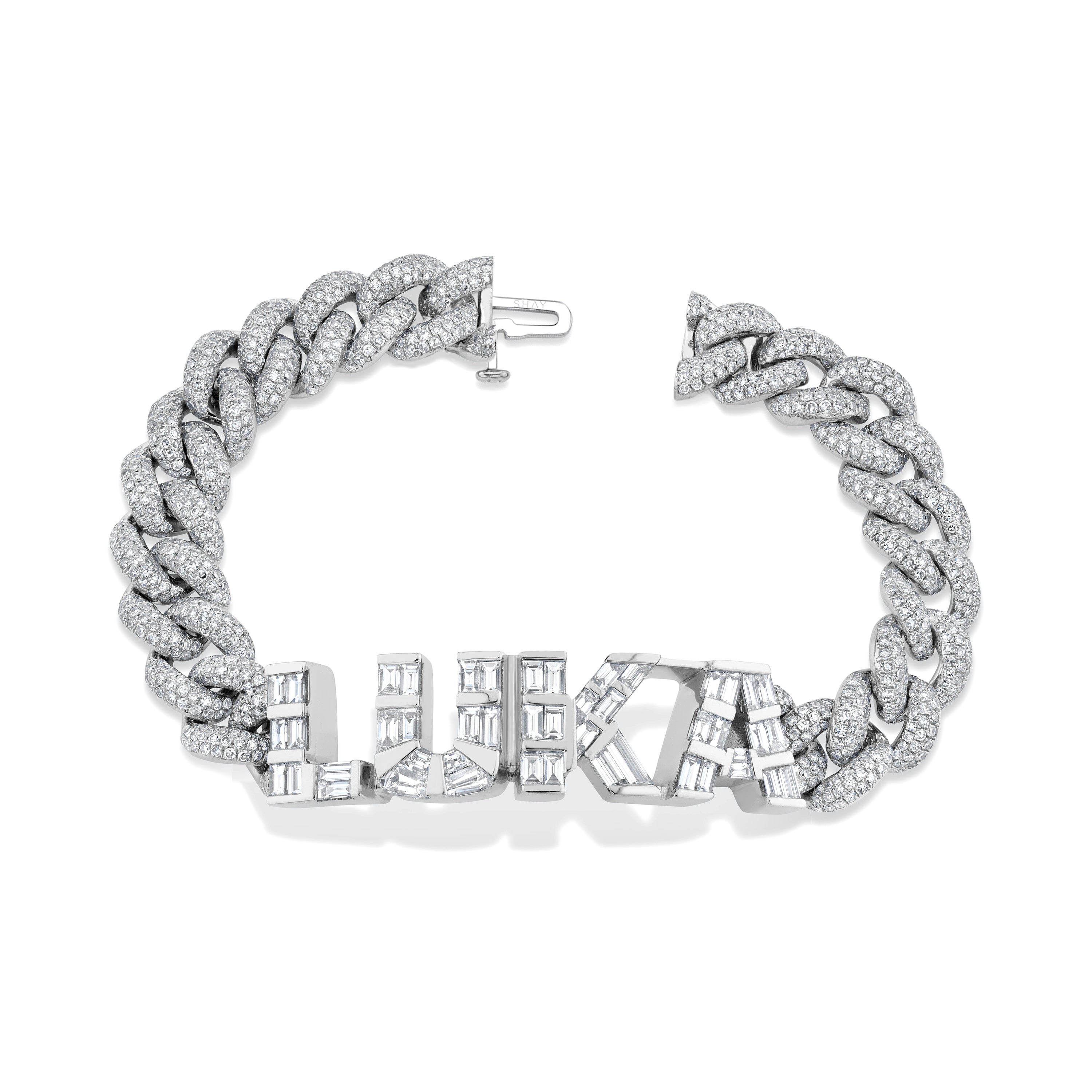 DIAMOND BAGUETTE 4 LETTER NAME PAVE ESSENTIAL LINK BRACELET