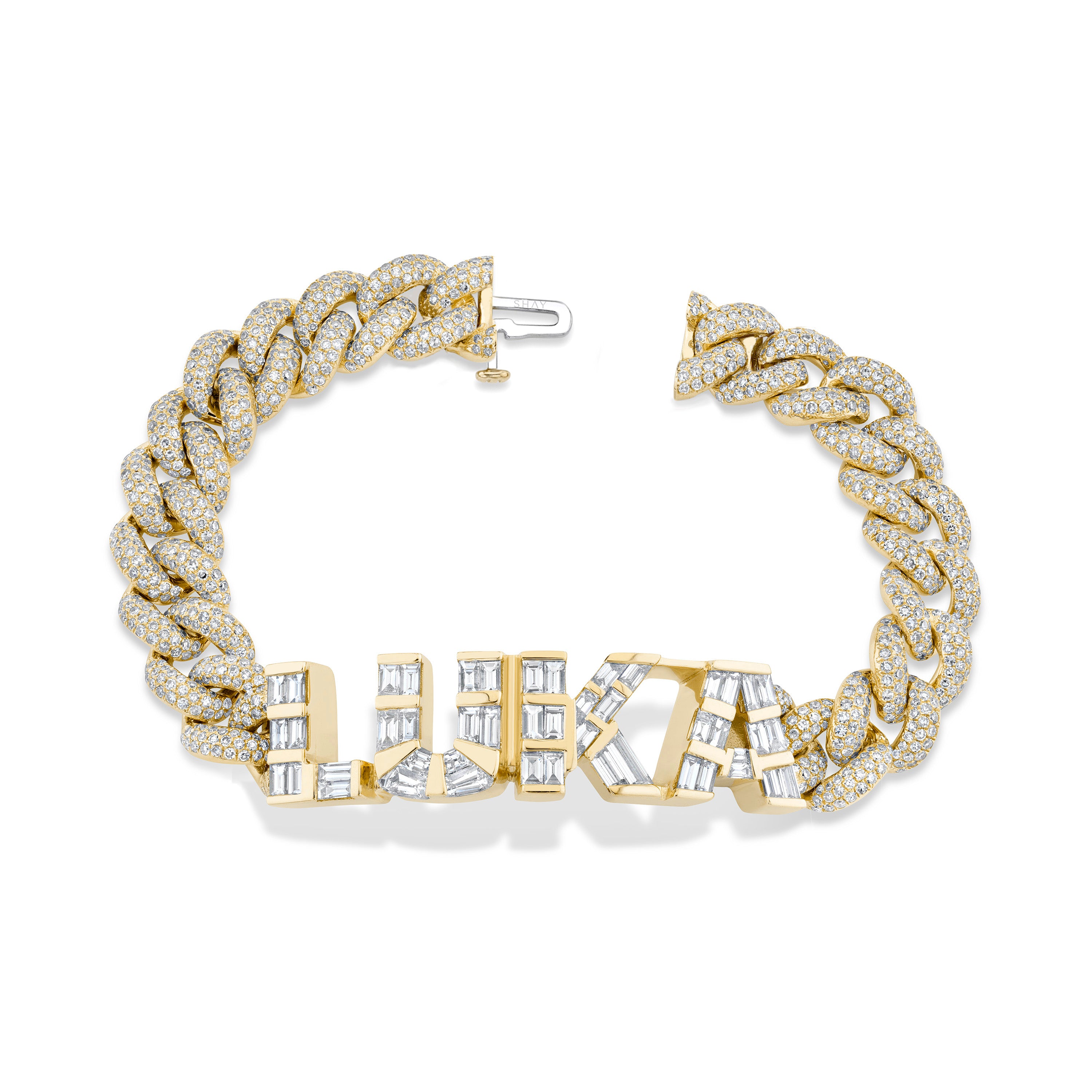 DIAMOND BAGUETTE 4 LETTER ESSENTIAL LINK BRACELET