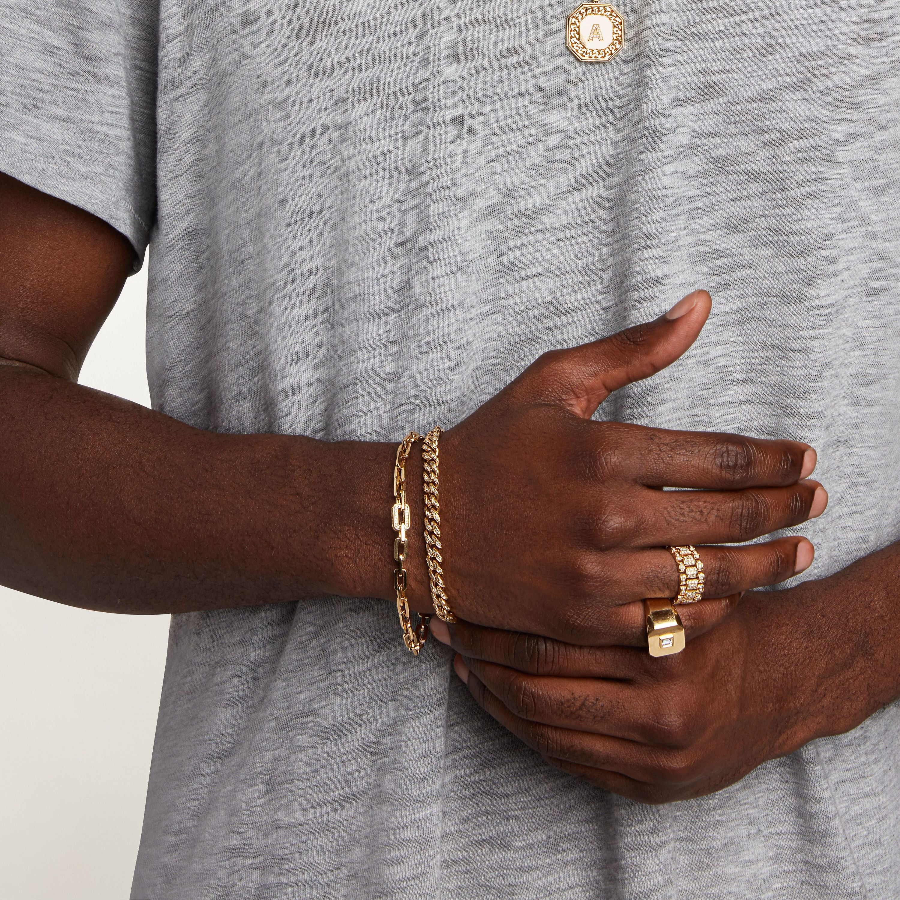 READY TO SHIP MEN'S DIAMOND FLAT MEDIUM LINK BRACELET