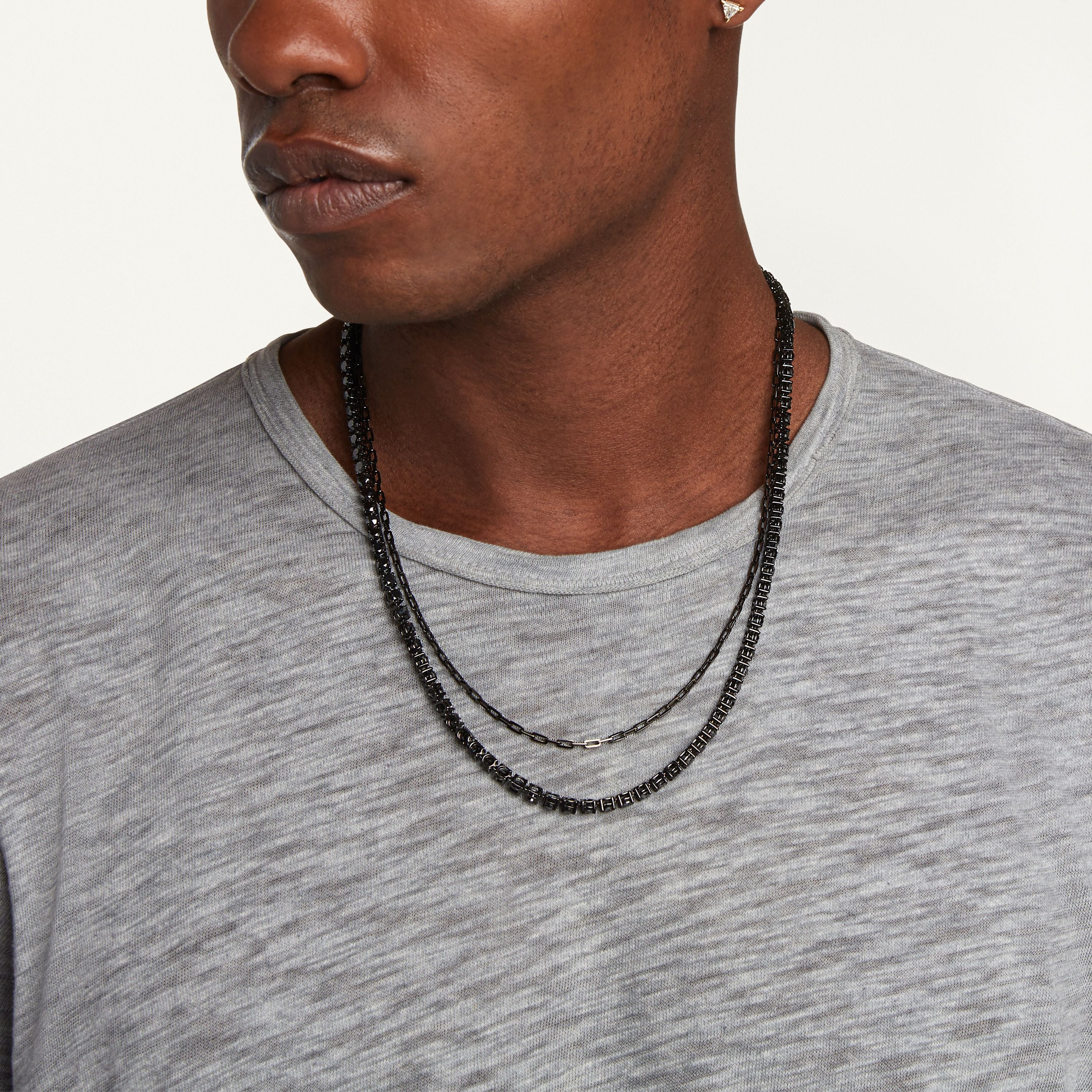 READY TO SHIP MEN'S BLACK DIAMOND TENNIS NECKLACE, 22IN