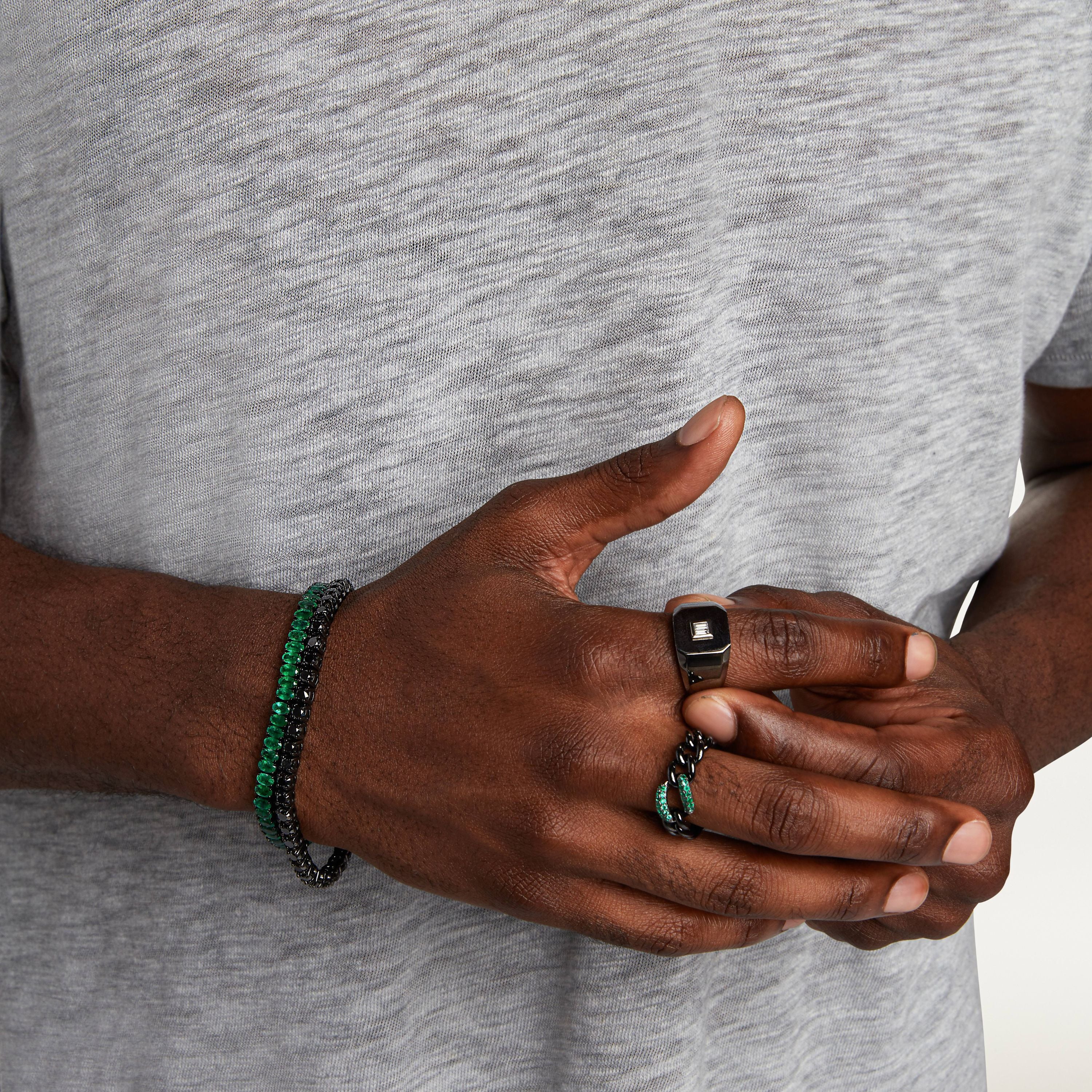 MEN'S EMERALD & BLACK CERAMIC MEDIUM LINK RING
