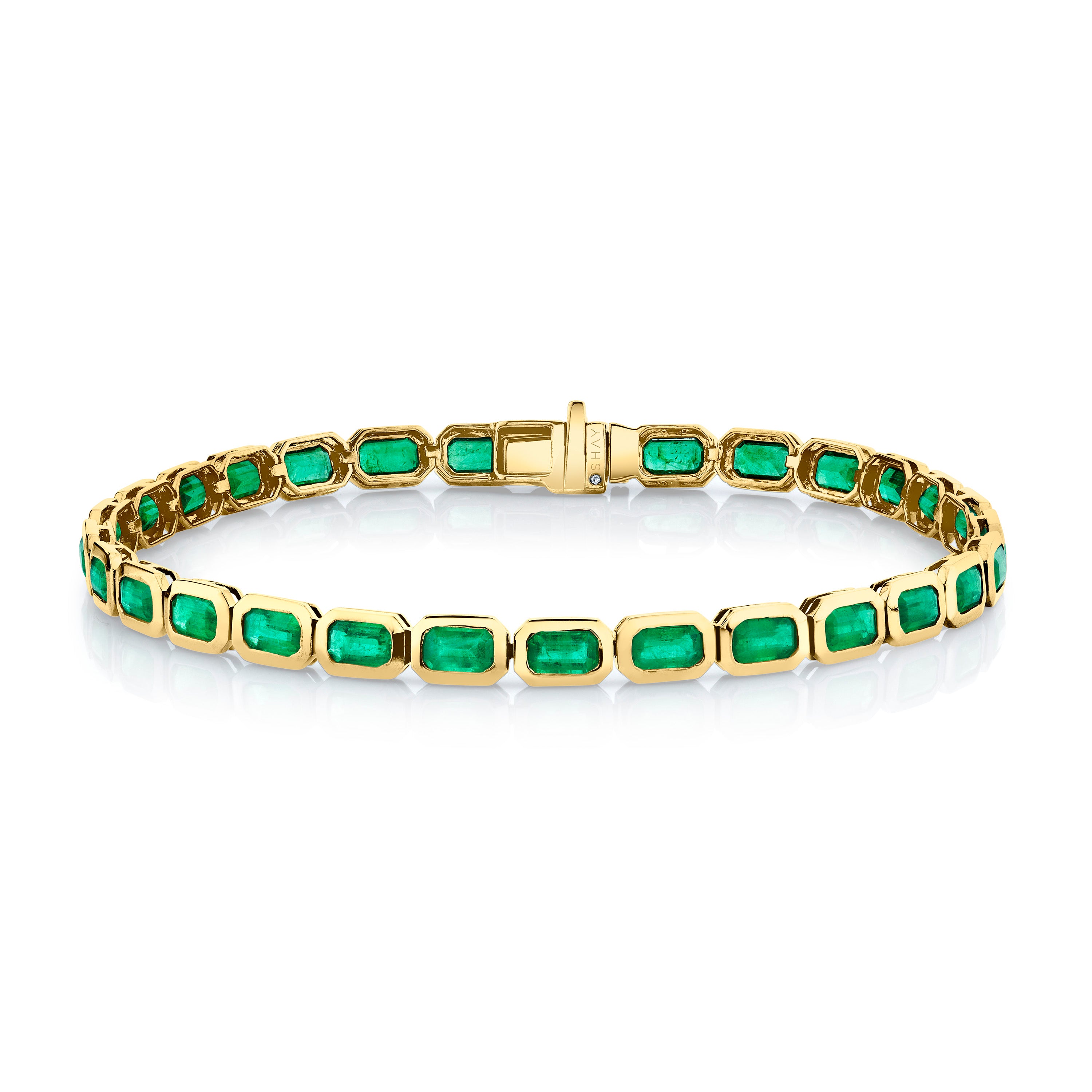 Italian Greek Key Link 7TCW Square Emerald Gold Emerald Bracelet