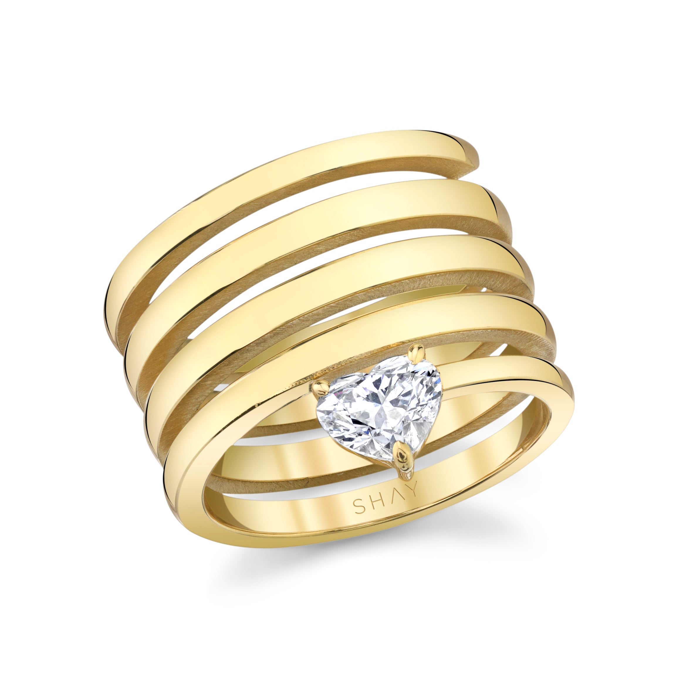 Ready to Ship Solid Gold Diamond Heart Spiral Ring