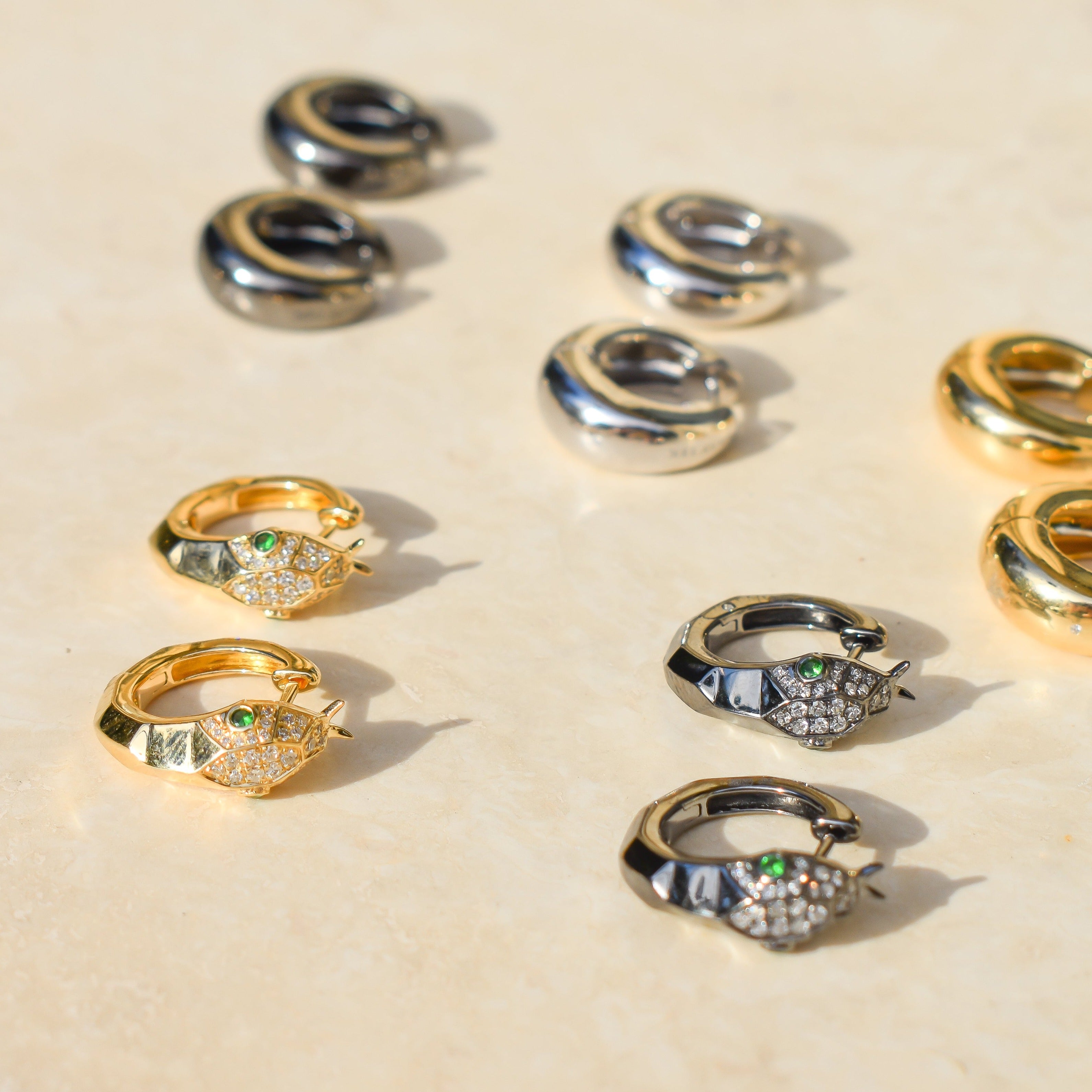READY TO SHIP DIAMOND & GREEN GARNET SNAKE HUGGIES