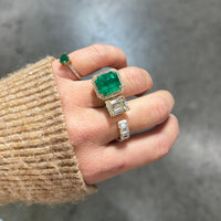 READY TO SHIP DIAMOND & EMERALD SOLITAIRE HALO RING