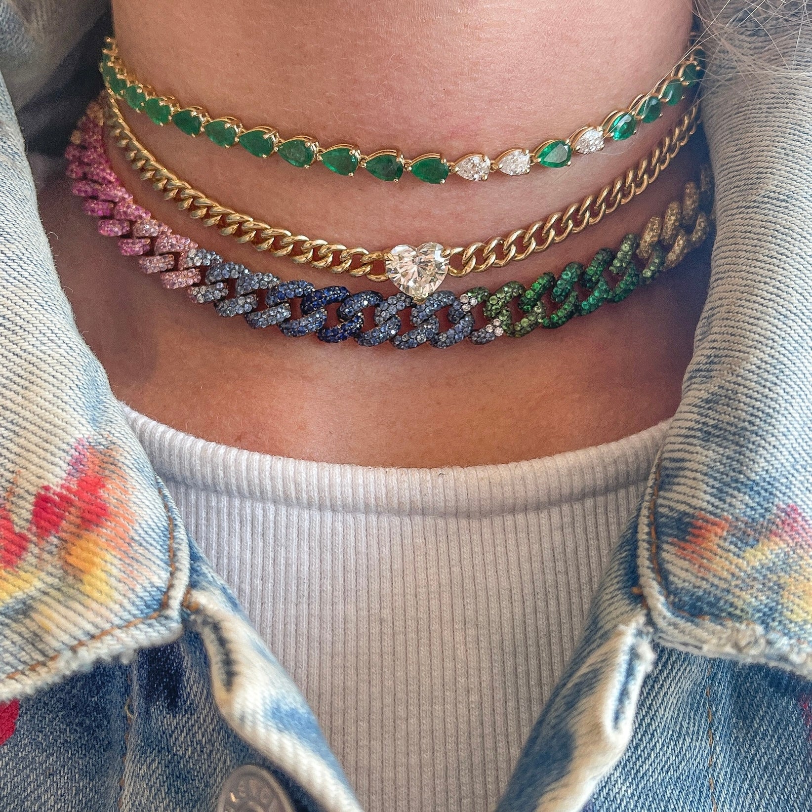EMERALD & DIAMOND PEAR TENNIS NECKLACE