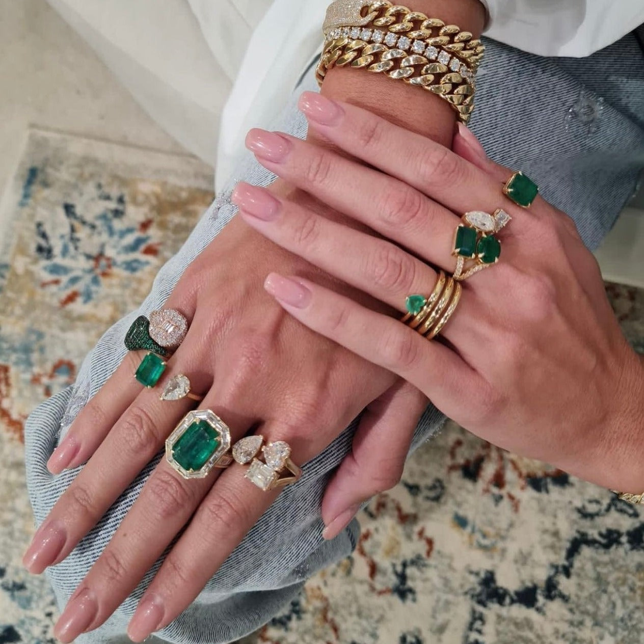 EMERALD & DIAMOND TRIPLE THREAT RING