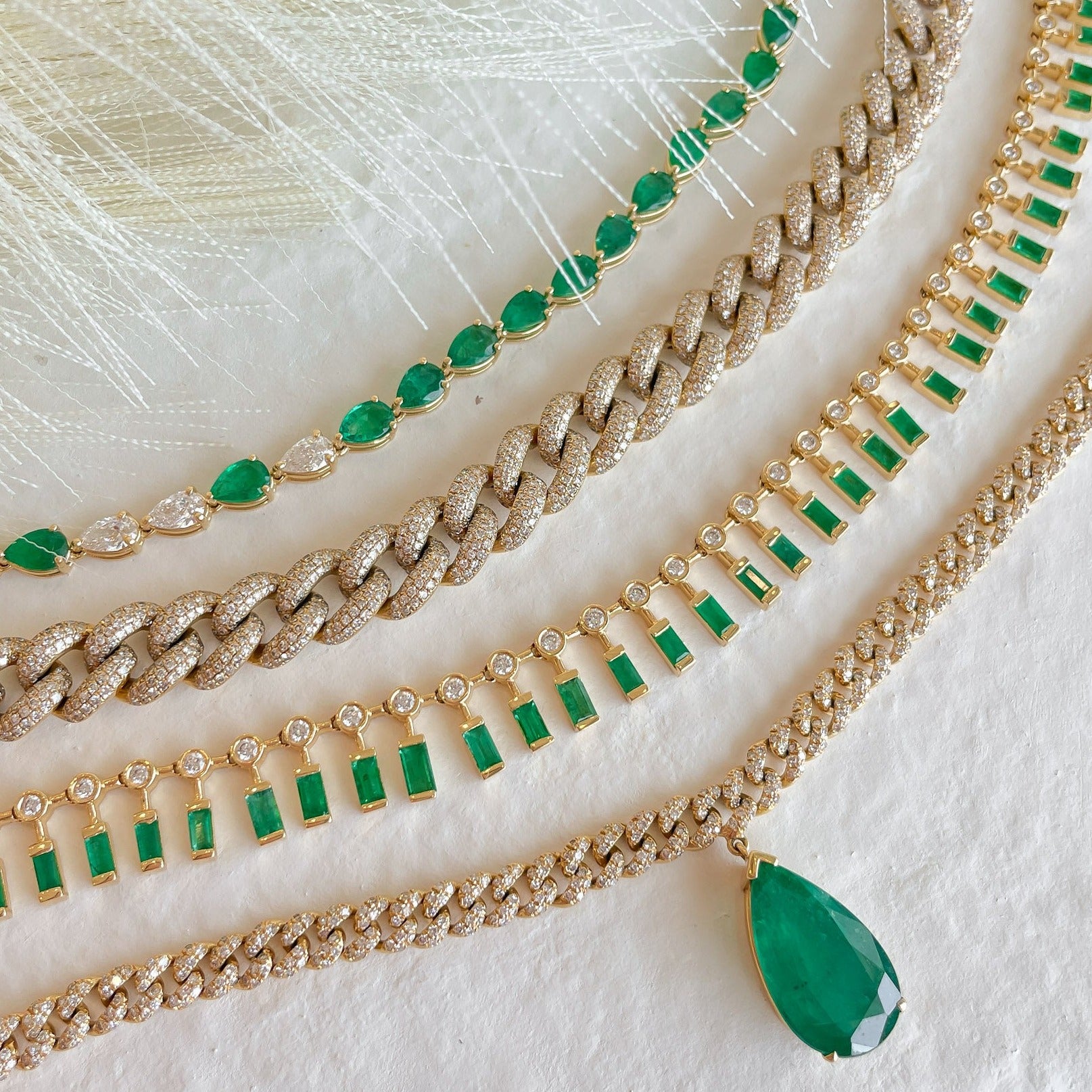 EMERALD & DIAMOND PEAR TENNIS NECKLACE