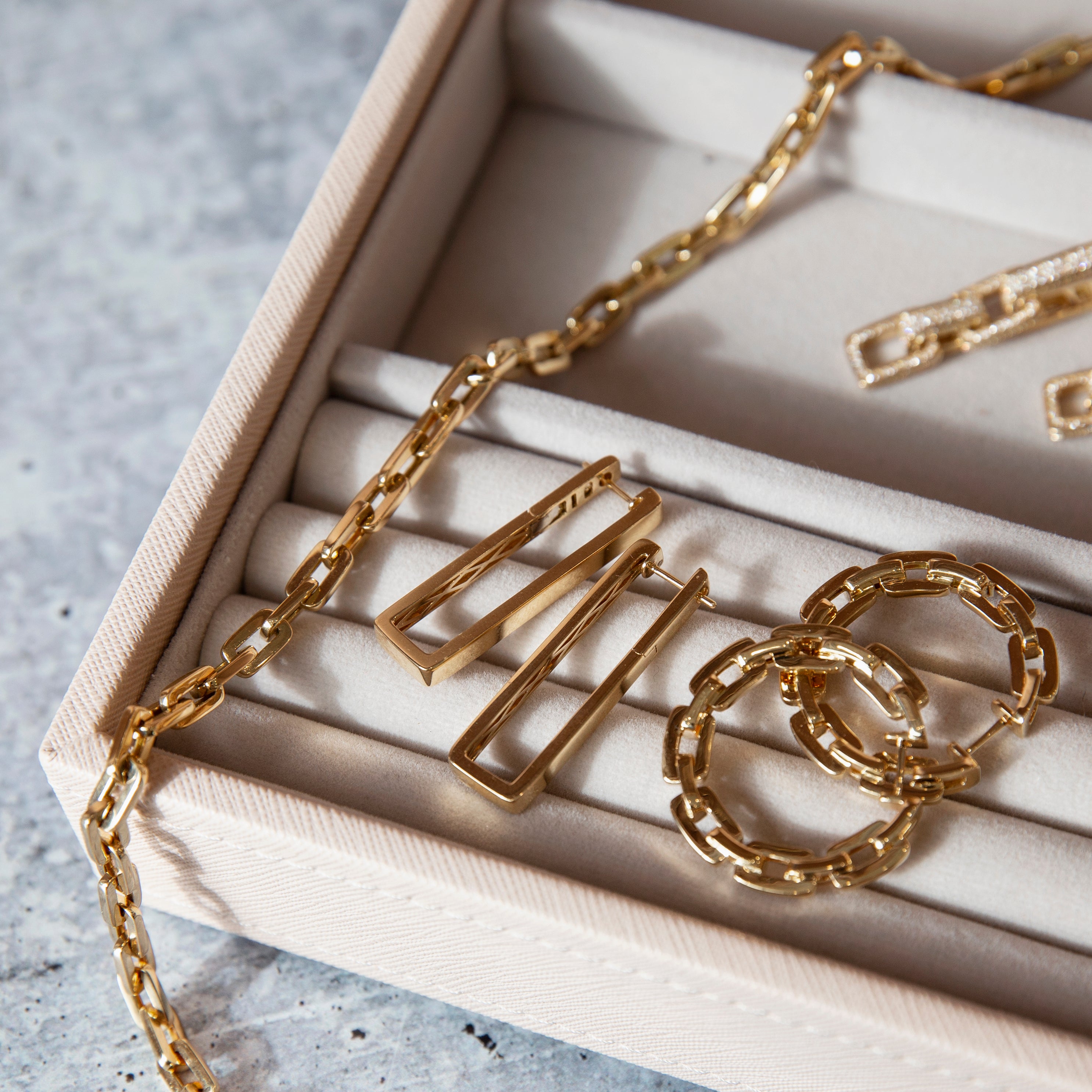 SHAY Ready to Ship Solid Gold Mini Deco Link Hoops, 18k gold, additional view