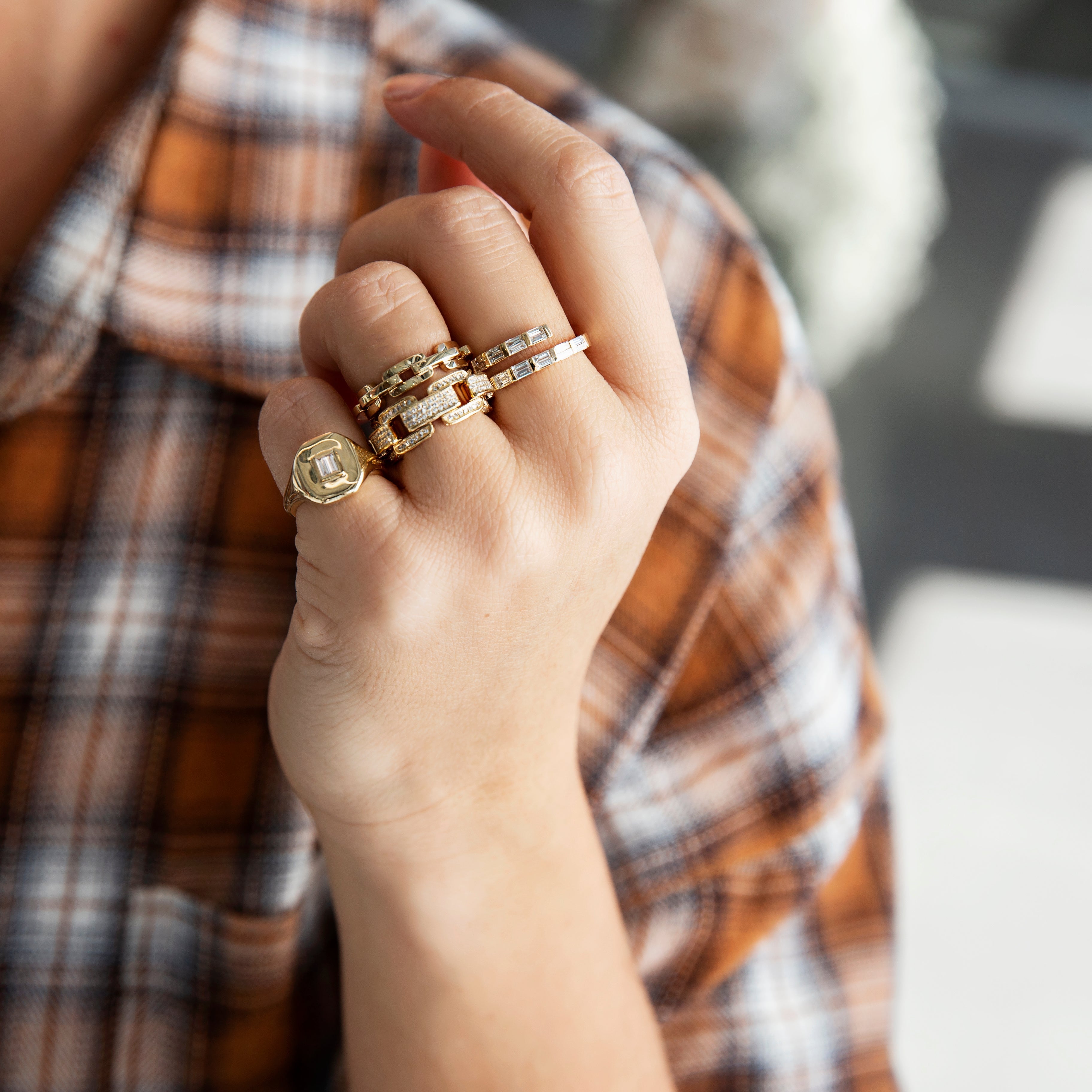 READY TO SHIP MEN'S SOLID GOLD DECO LINK RING