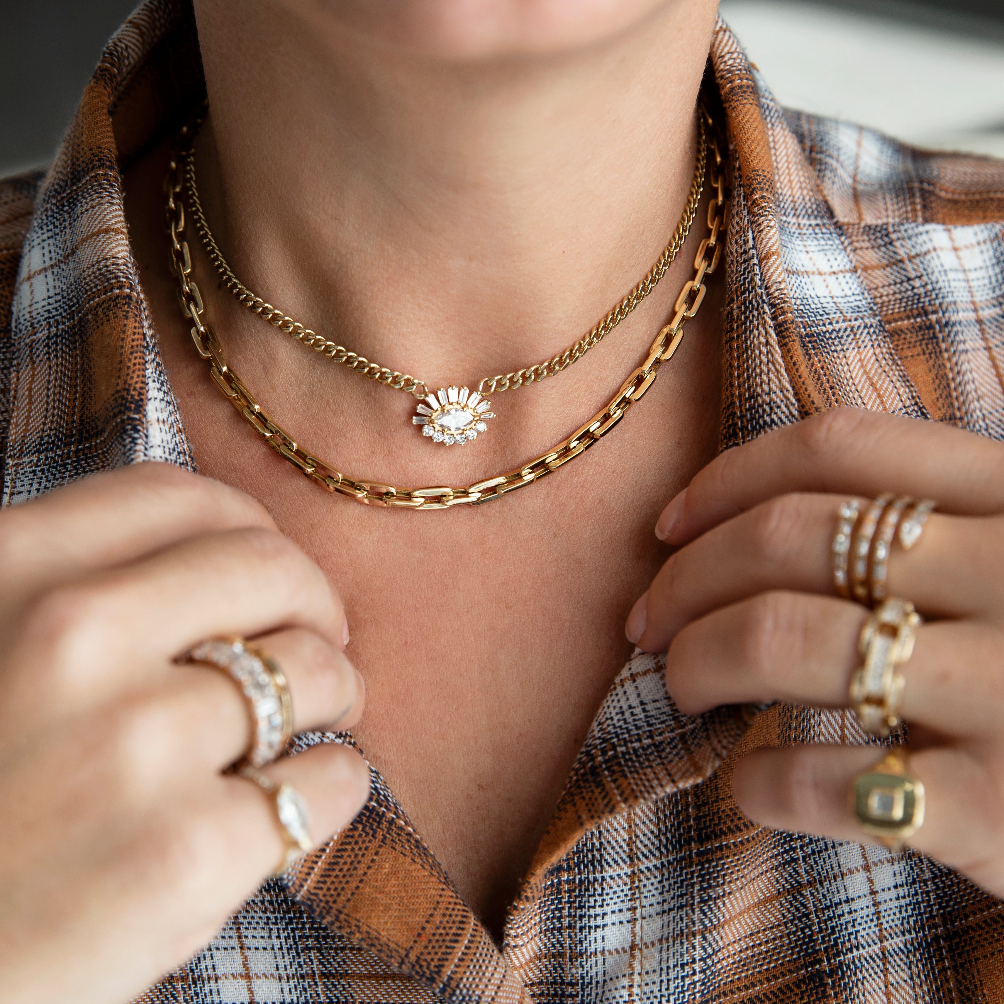 MEN'S SOLID GOLD DECO LINK NECKLACE