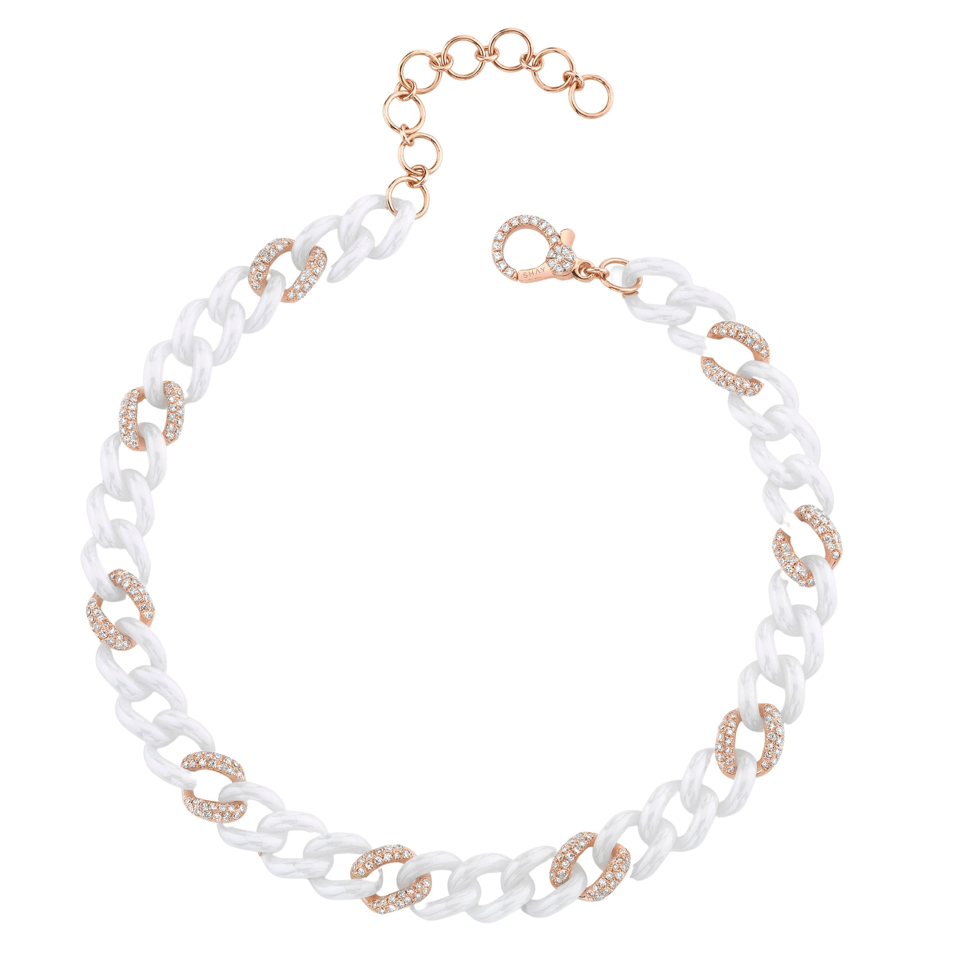 READY TO SHIP WHITE CERAMIC ALTERNATING PAVE MEDIUM LINK ANKLET