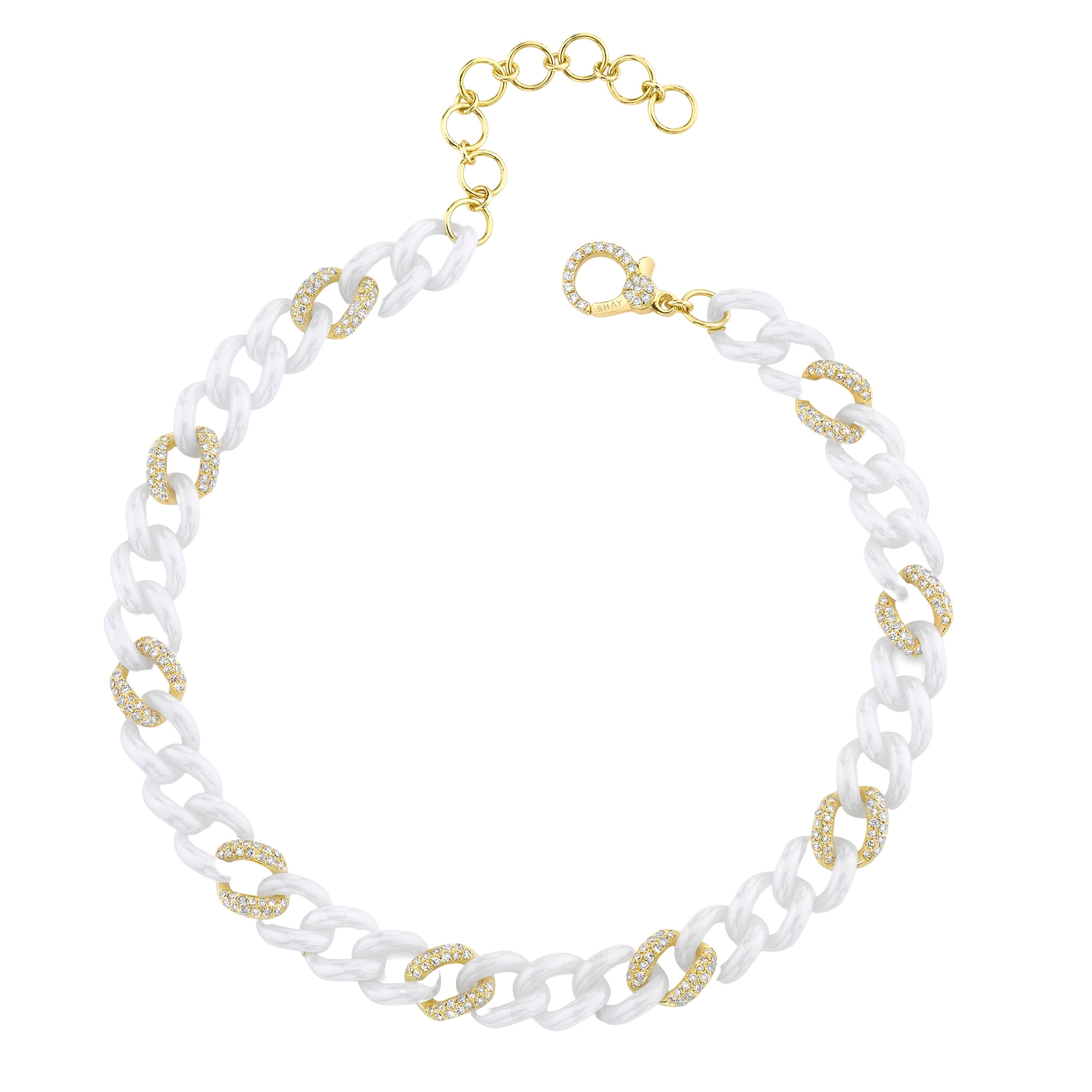 WHITE CERAMIC ALTERNATING PAVE MEDIUM LINK ANKLET