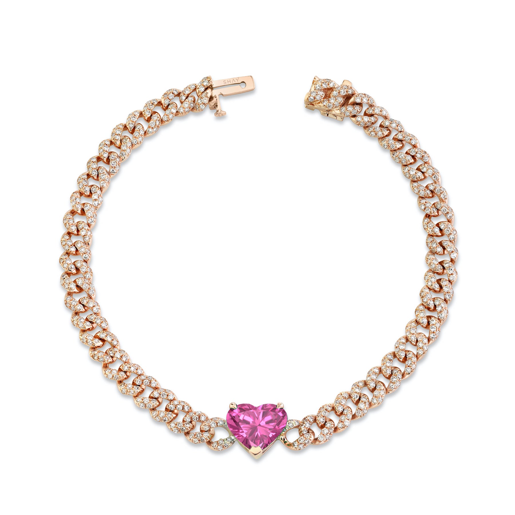 Gold Pave Heart Bracelet Pink String