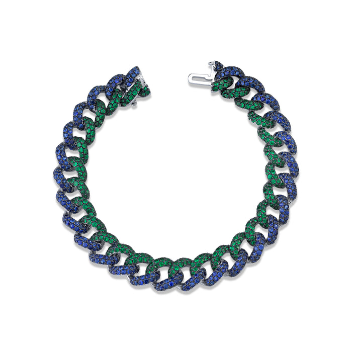 READY TO SHIP EMERALD & BLUE SAPPHIRE PAVE TWO-TONE ESSENTIAL LINK BRACELET