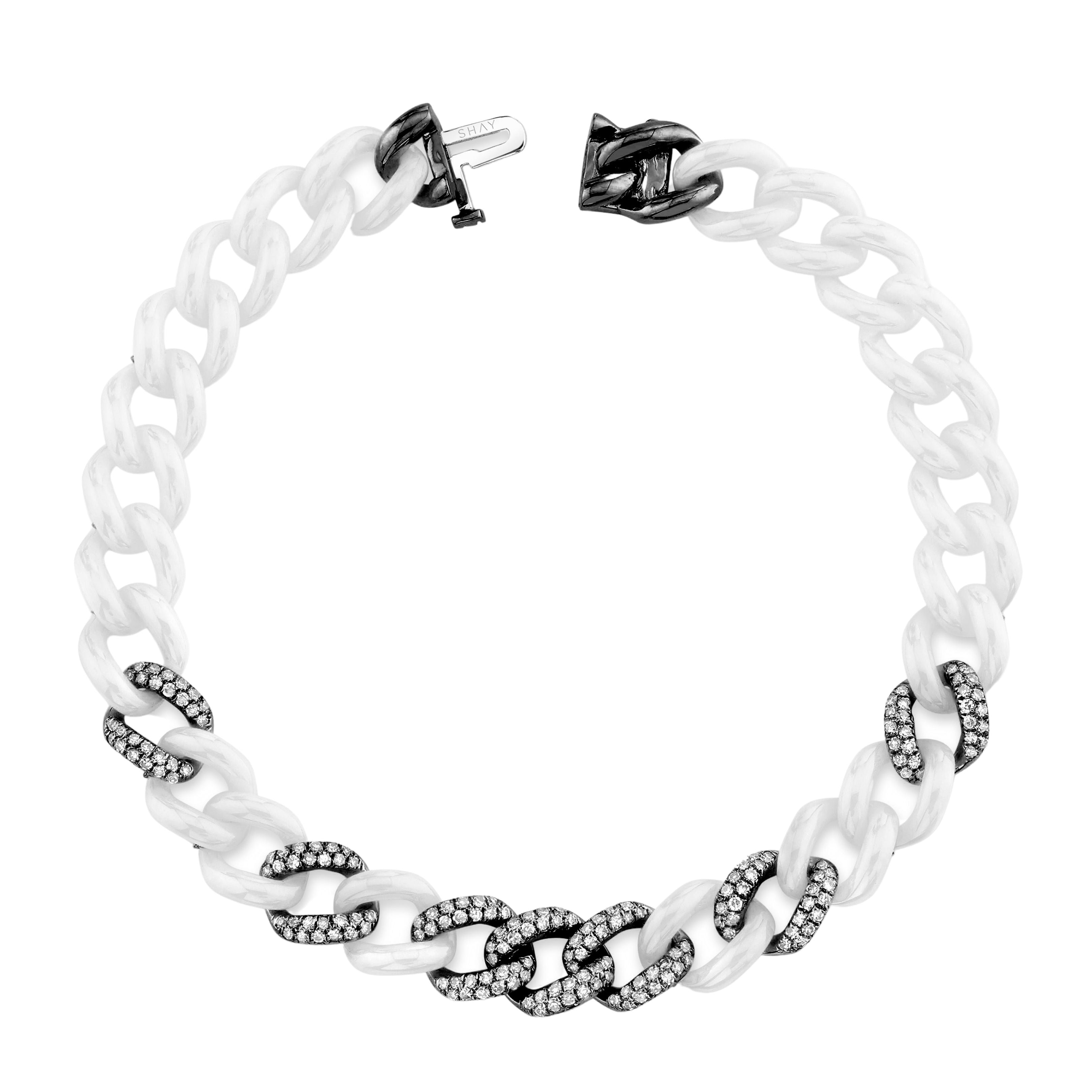 WHITE CERAMIC PAVE MEDIUM LINK BRACELET