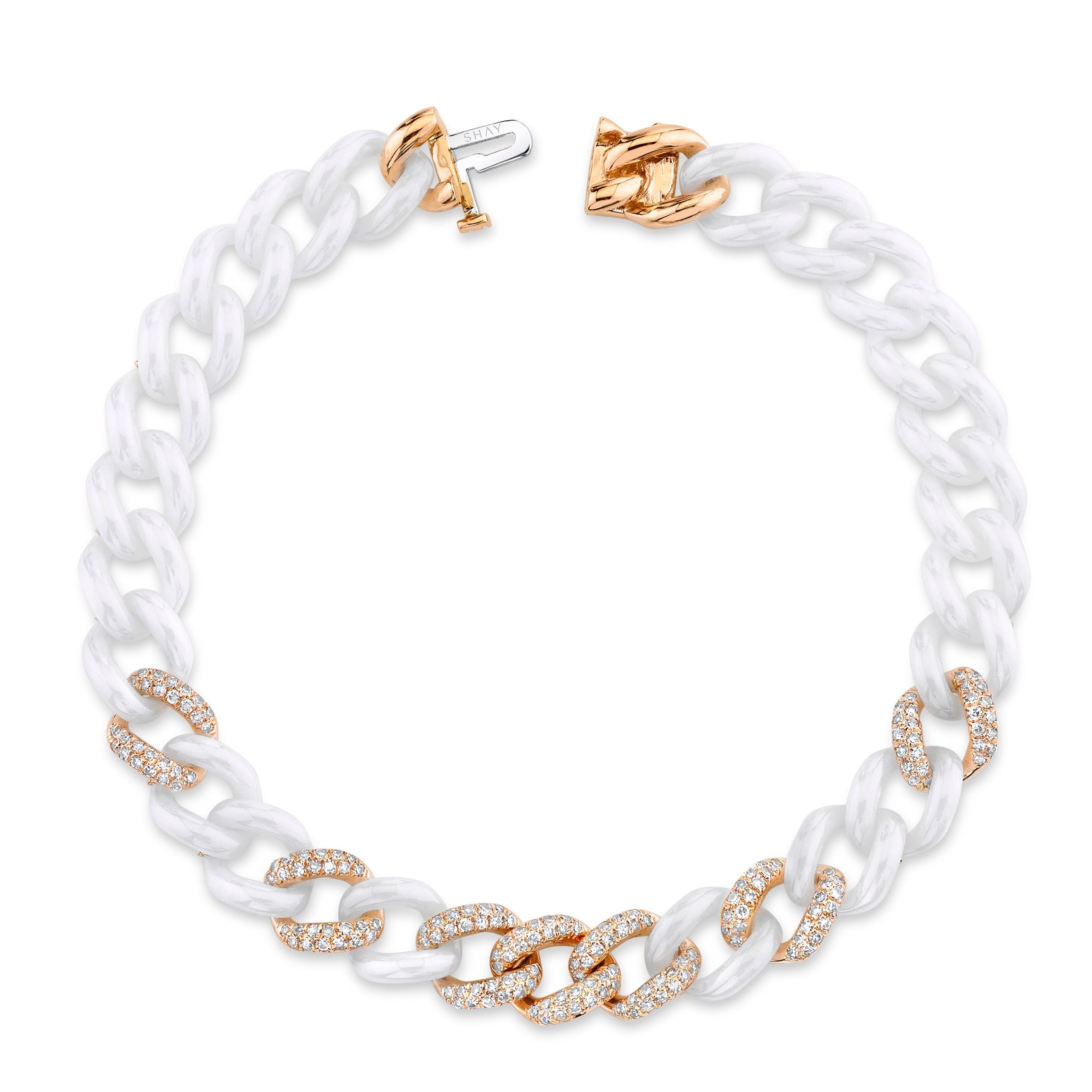 WHITE CERAMIC PAVE MEDIUM LINK BRACELET