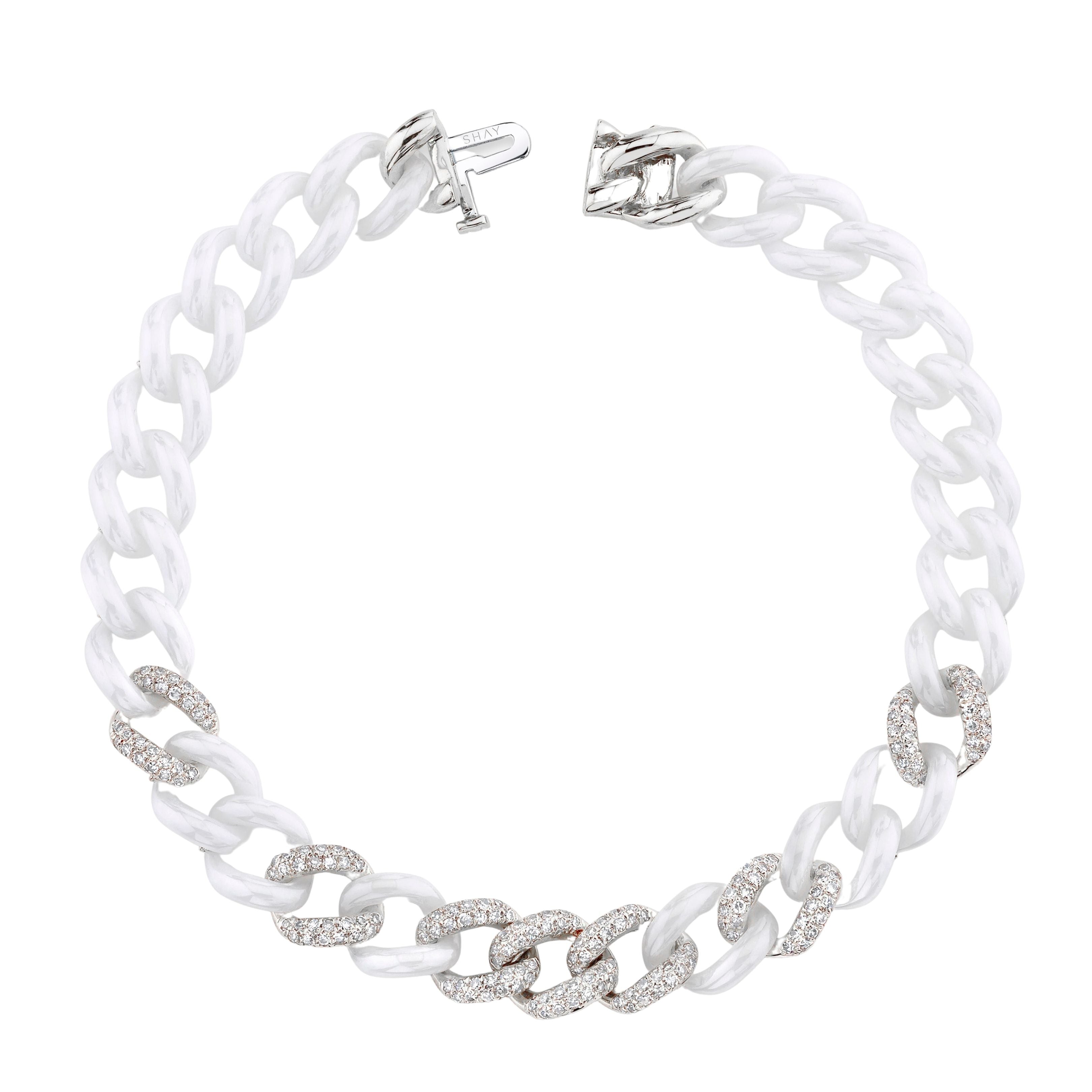 WHITE CERAMIC PAVE MEDIUM LINK BRACELET