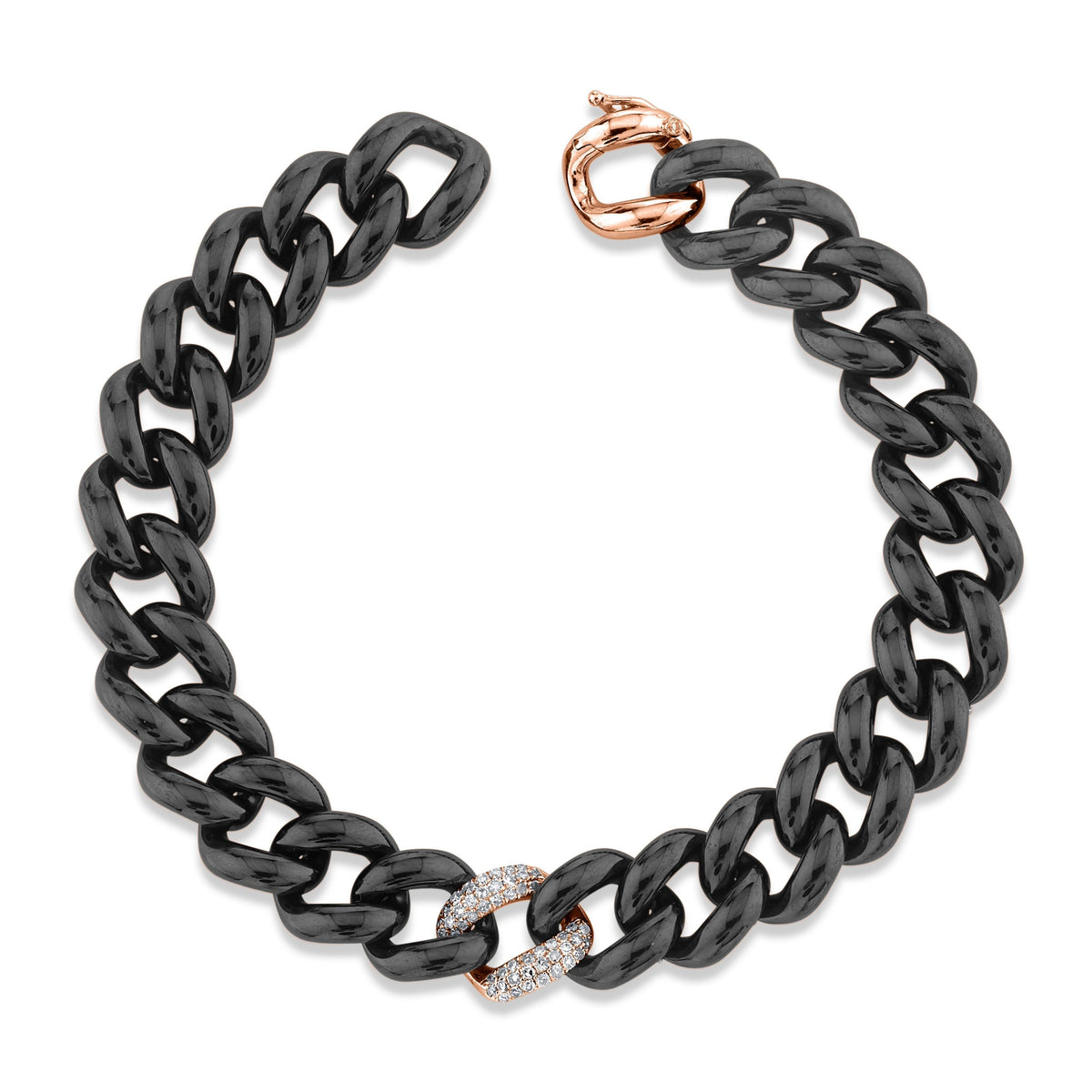 DIAMOND SINGLE PAVE & BLACK CERAMIC ESSENTIAL LINK BRACELET