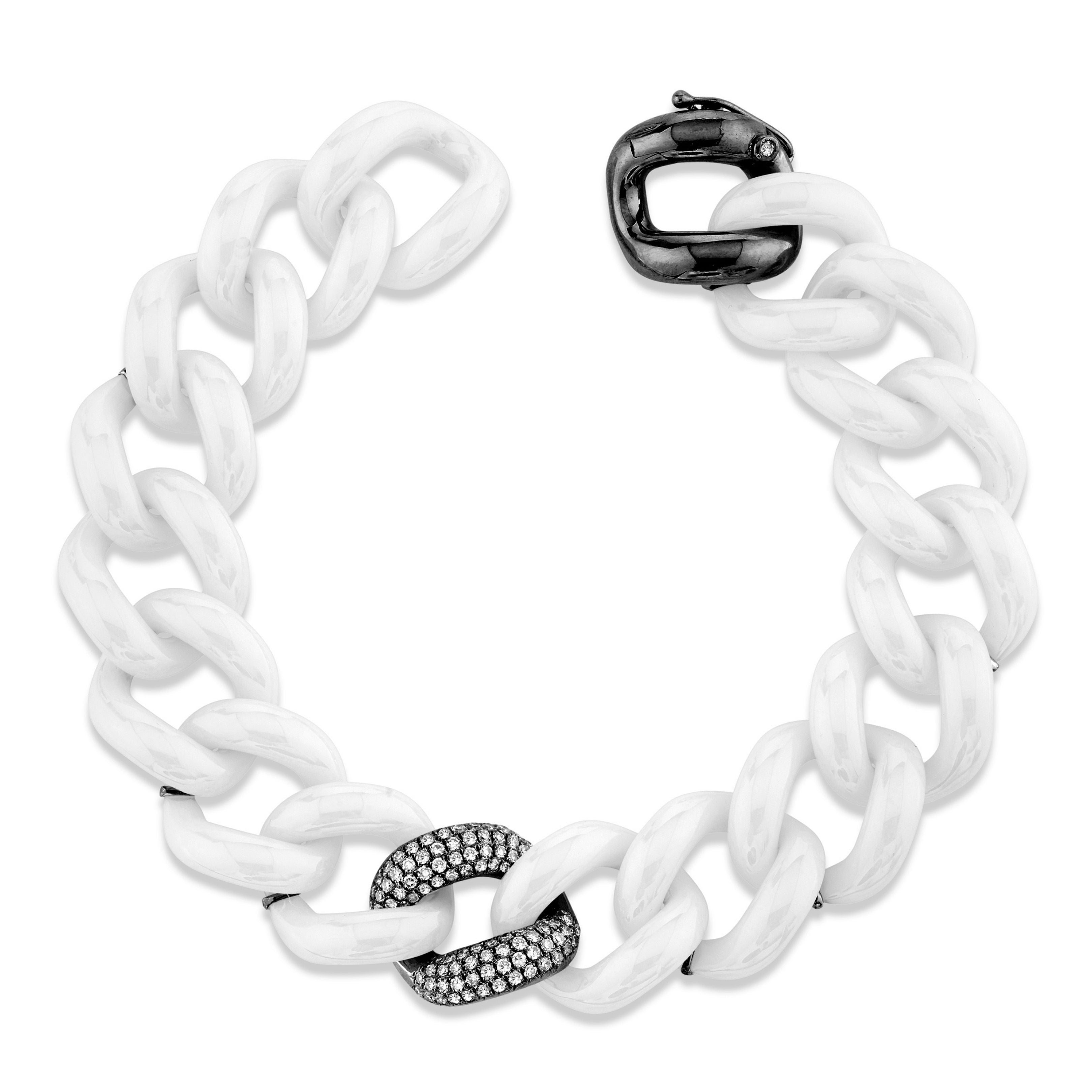 WHITE CERAMIC SINGLE PAVE JUMBO LINK BRACELET