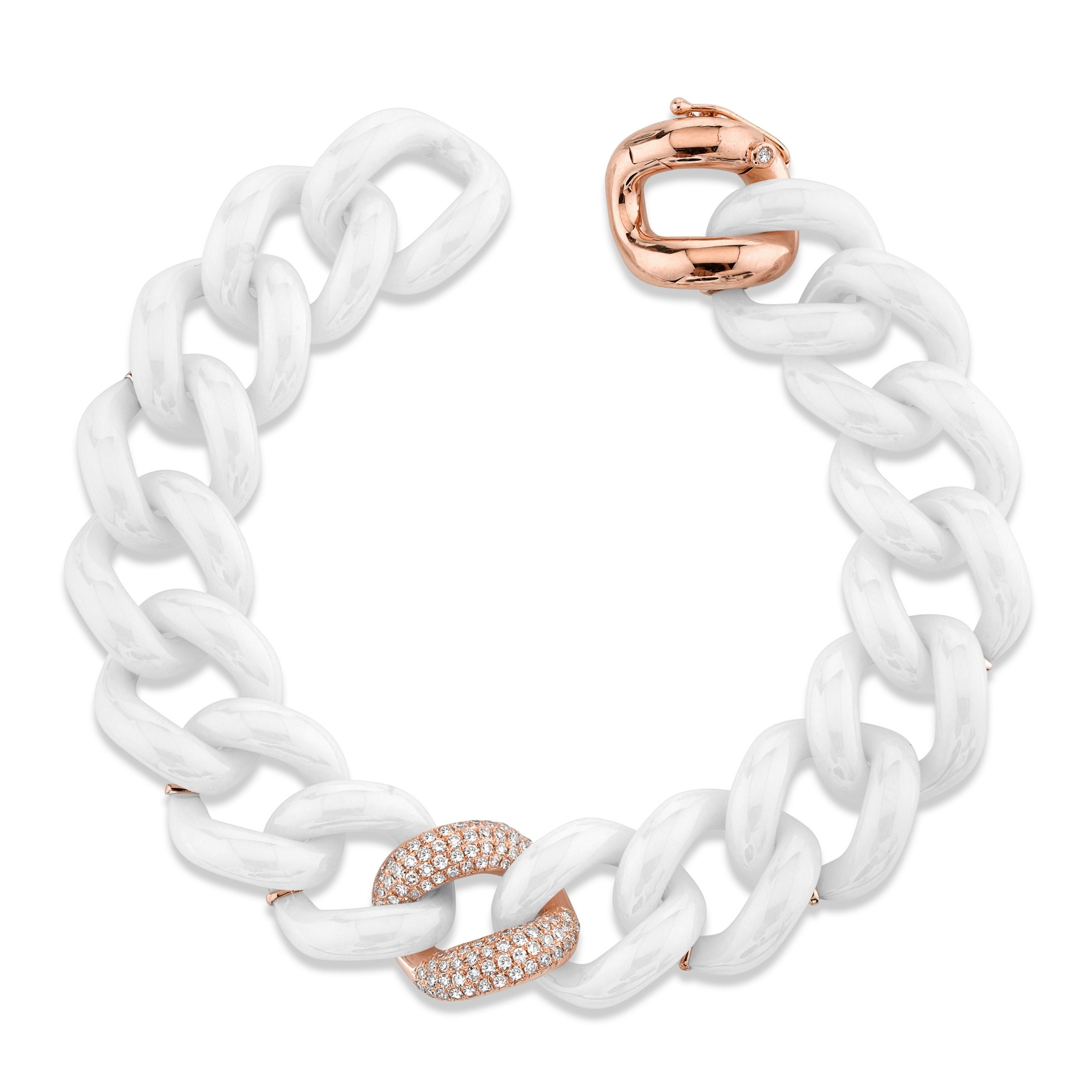 WHITE CERAMIC SINGLE PAVE JUMBO LINK BRACELET