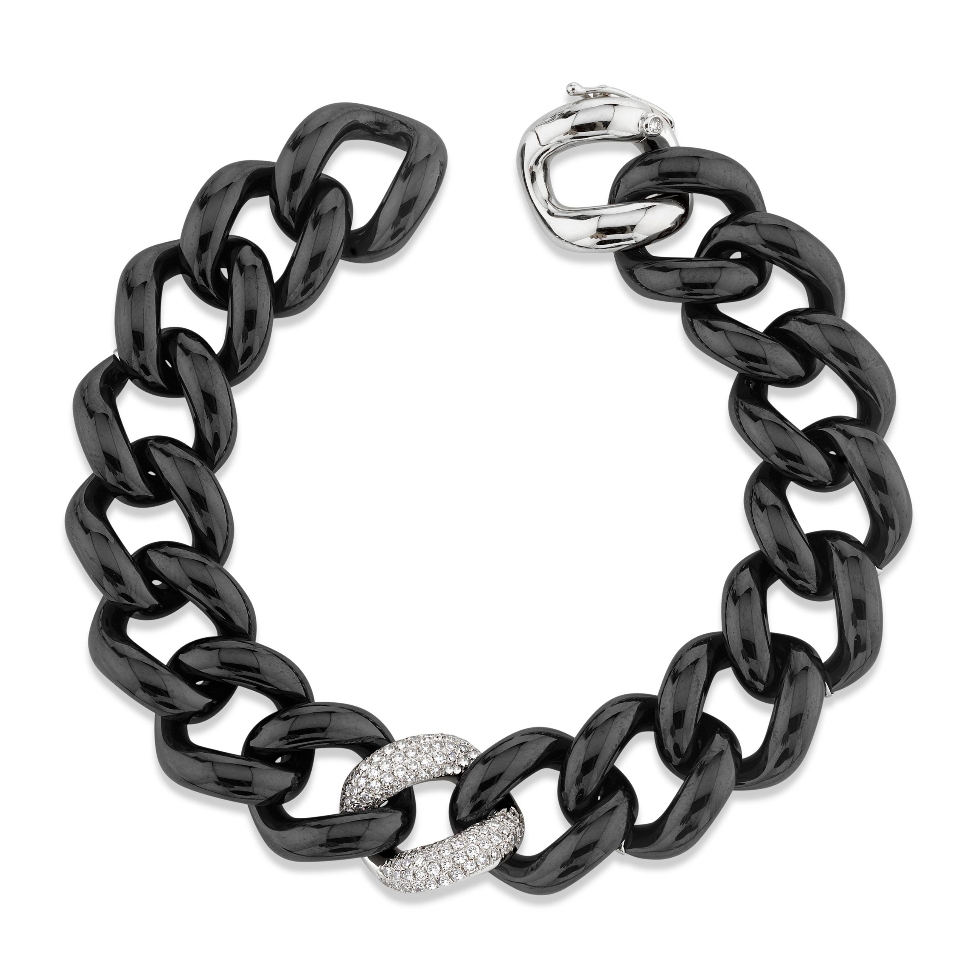 BLACK CERAMIC SINGLE PAVE JUMBO LINK BRACELET
