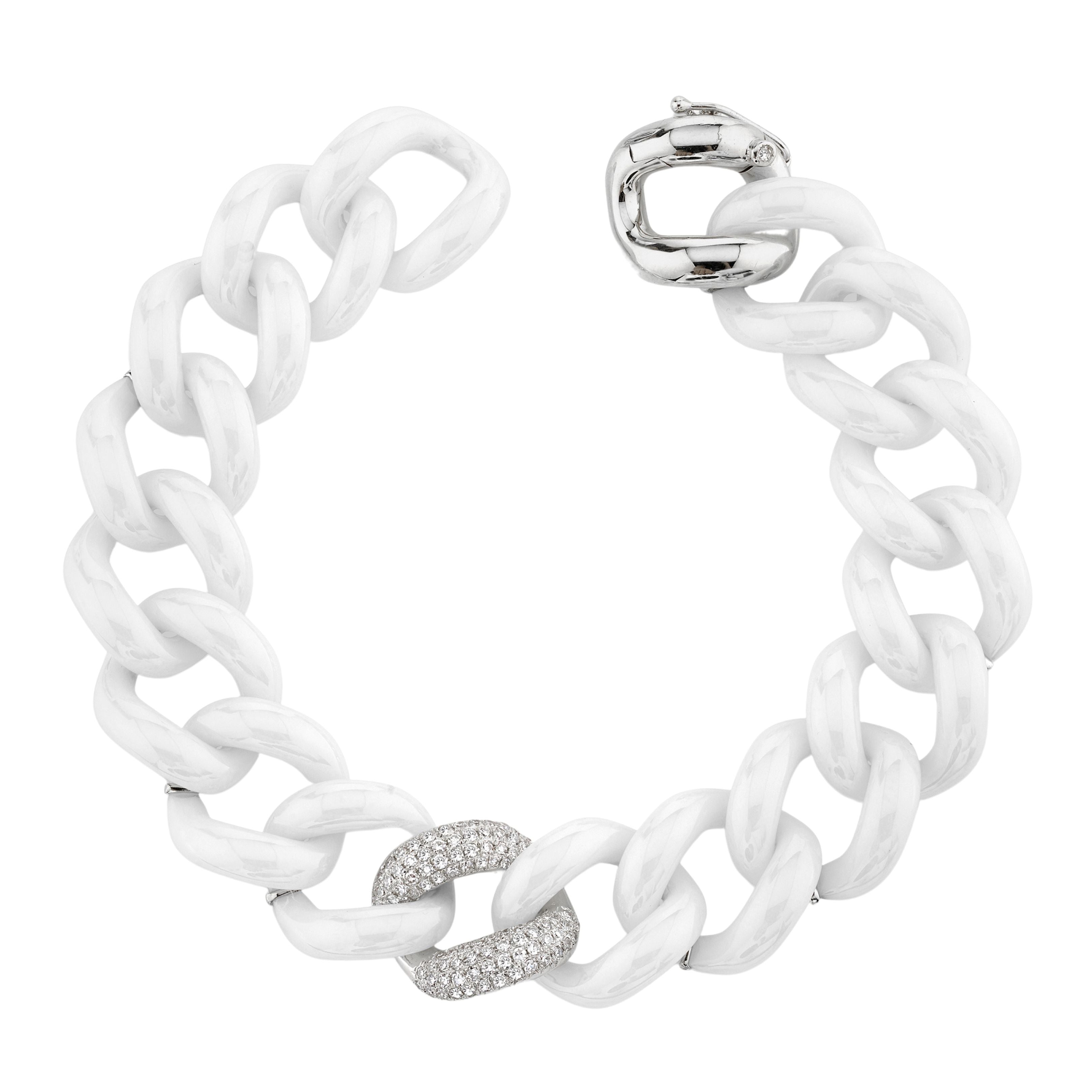 WHITE CERAMIC SINGLE PAVE JUMBO LINK BRACELET