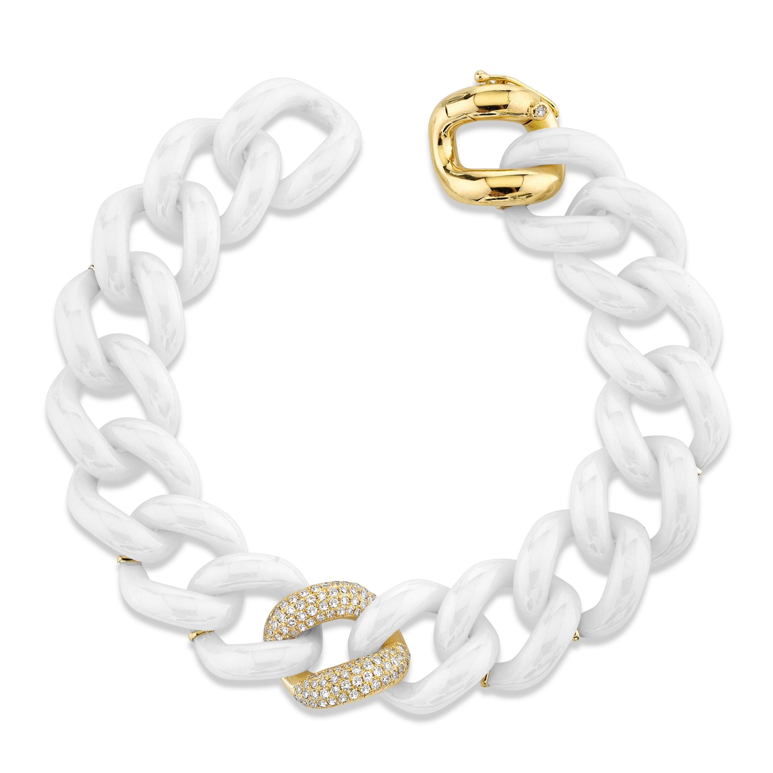 WHITE CERAMIC SINGLE PAVE JUMBO LINK BRACELET