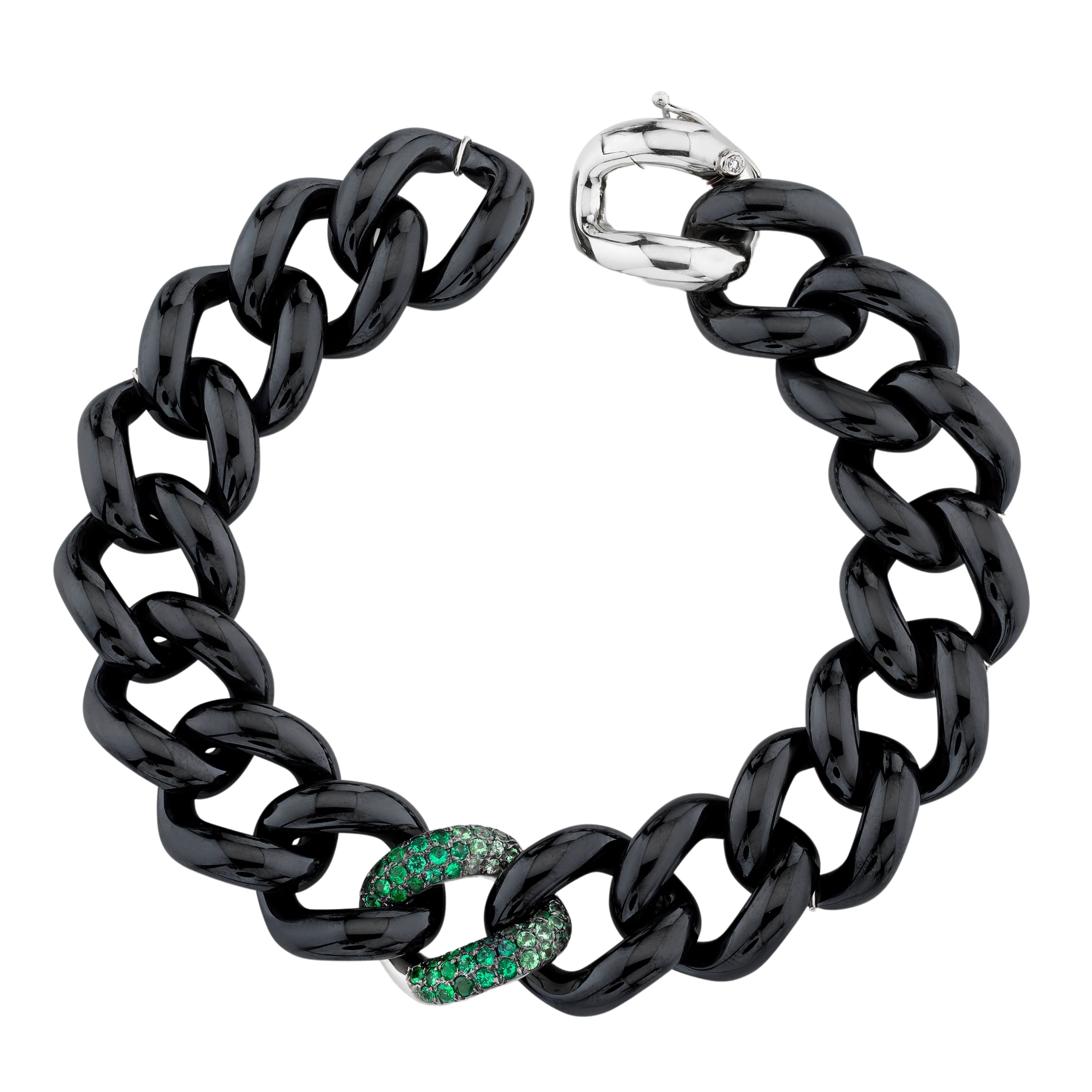 GREEN GARNET & BLACK CERAMIC SINGLE PAVE JUMBO LINK BRACELET