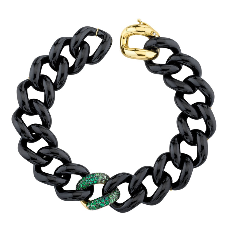 GREEN GARNET SINGLE PAVE OMBRE BLACK CERAMIC JUMBO LINK BRACELET – SHAY ...