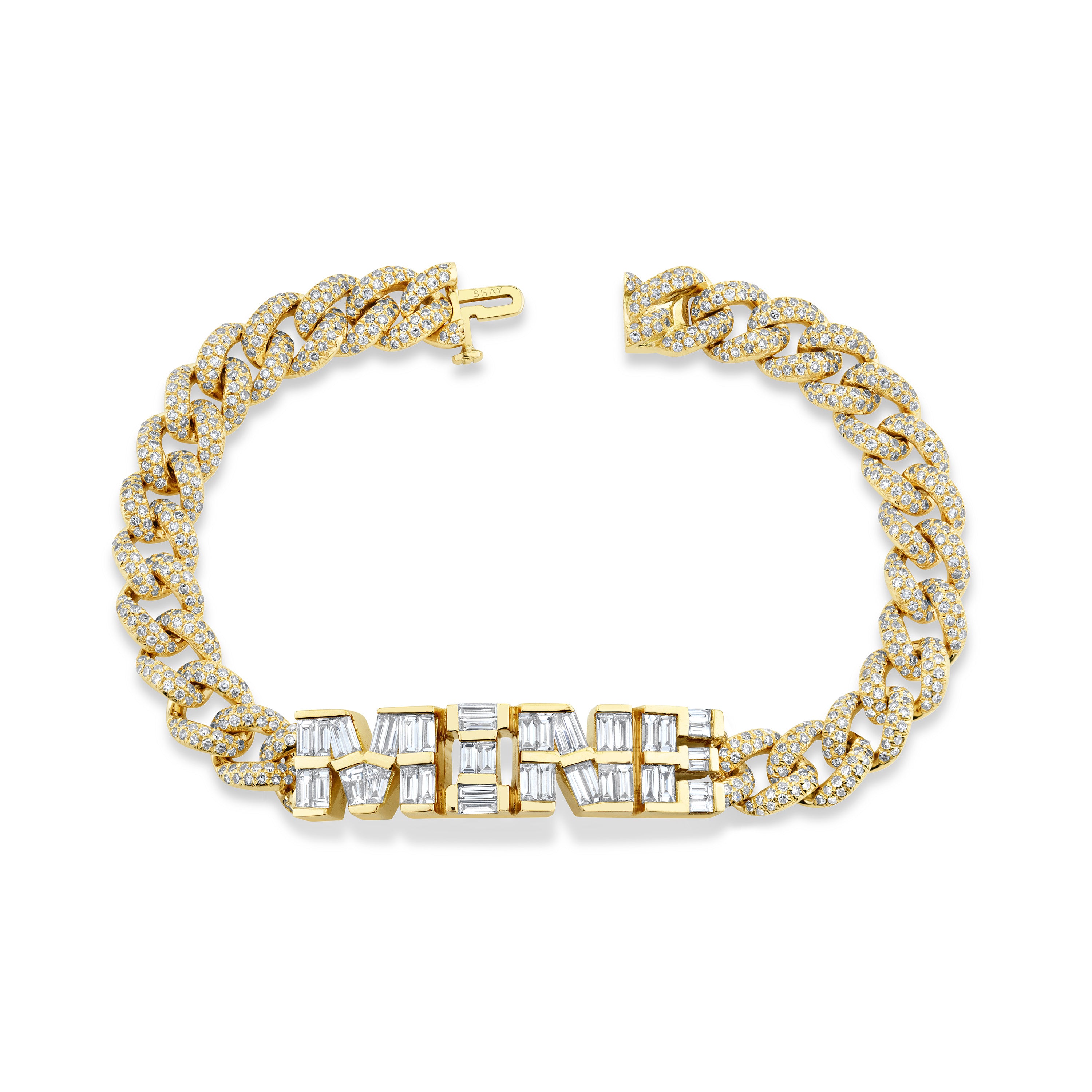DIAMOND BAGUETTE 4 LETTER MEDIUM LINK BRACELET
