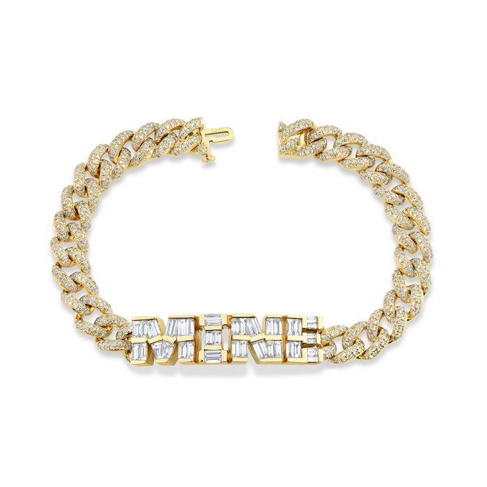 READY TO SHIP DIAMOND BAGUETTE CUSTOM 4 LETTER "MINE" PAVE LINK BRACELET