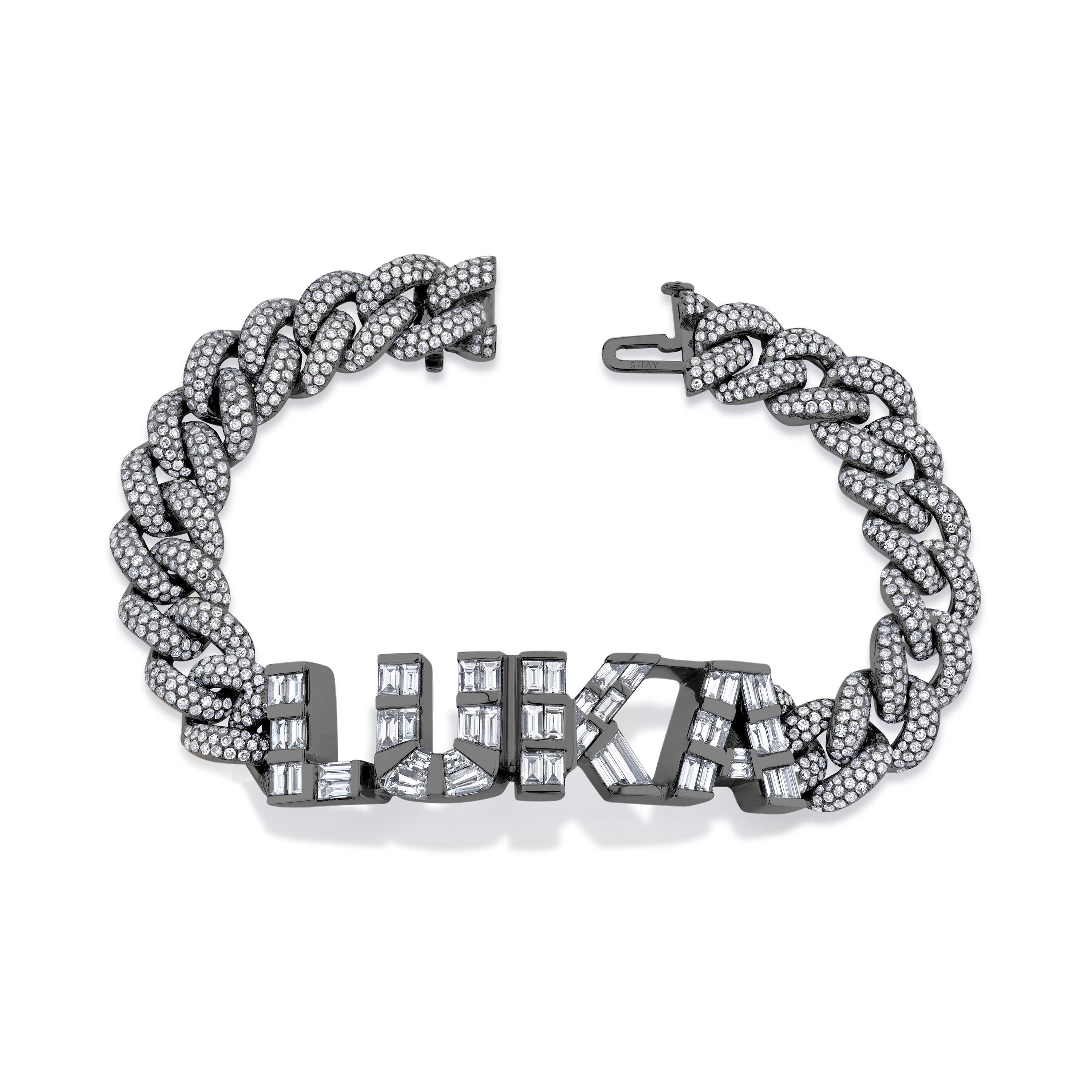 DIAMOND BAGUETTE 4 LETTER ESSENTIAL LINK BRACELET