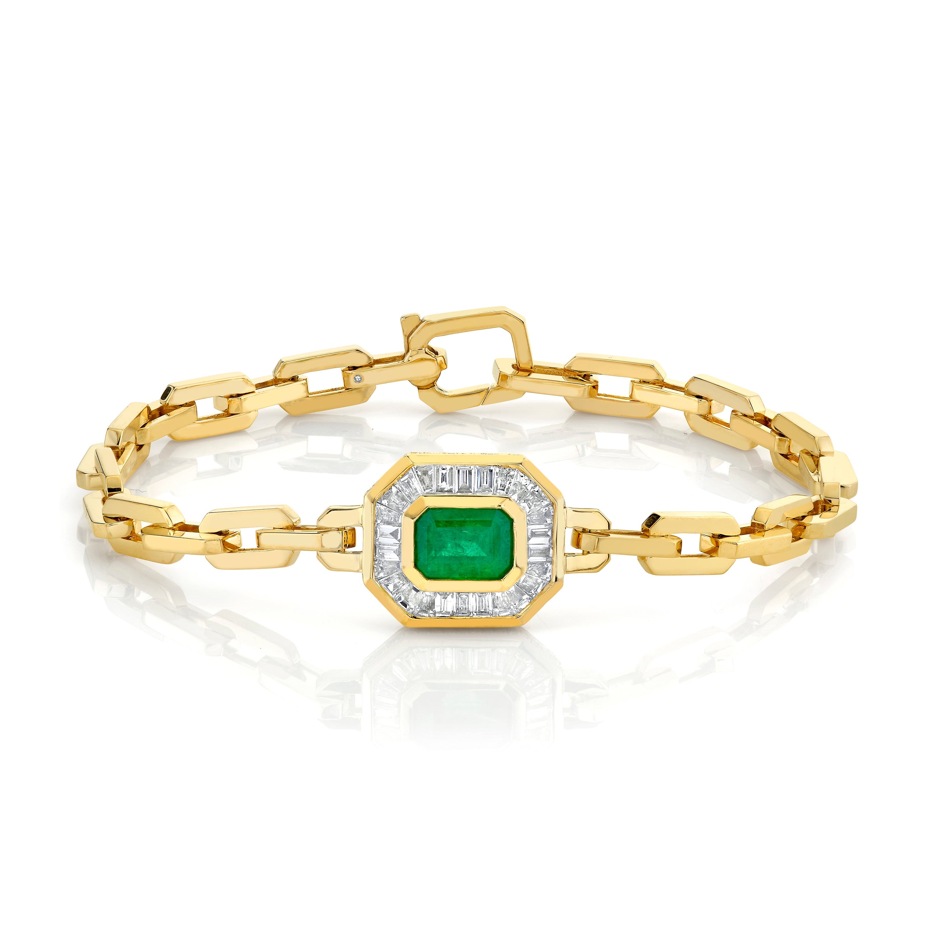 READY TO SHIP EMERALD & DIAMOND HALO DECO LINK BRACELET