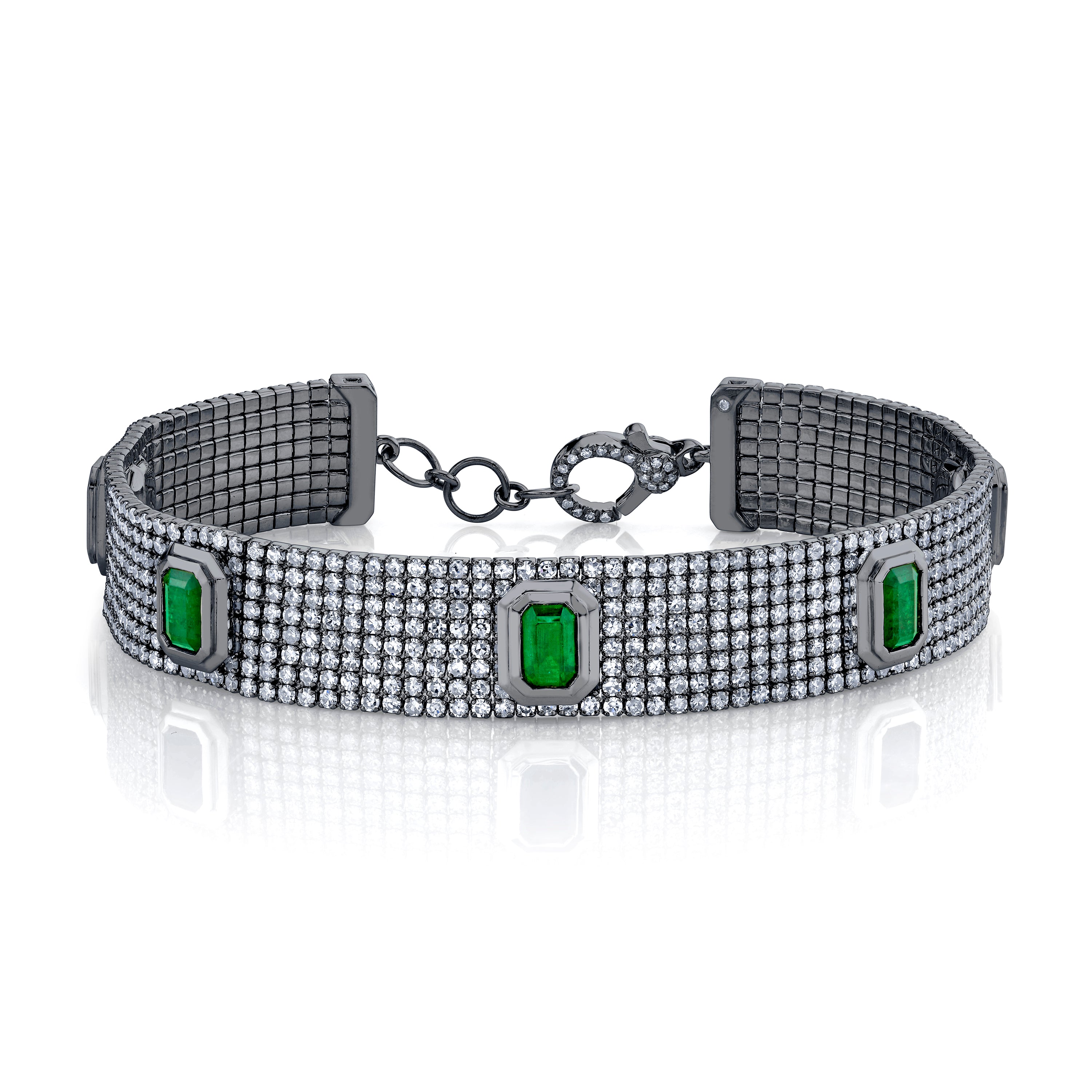 EMERALD & DIAMOND HALO CUFF BRACELET