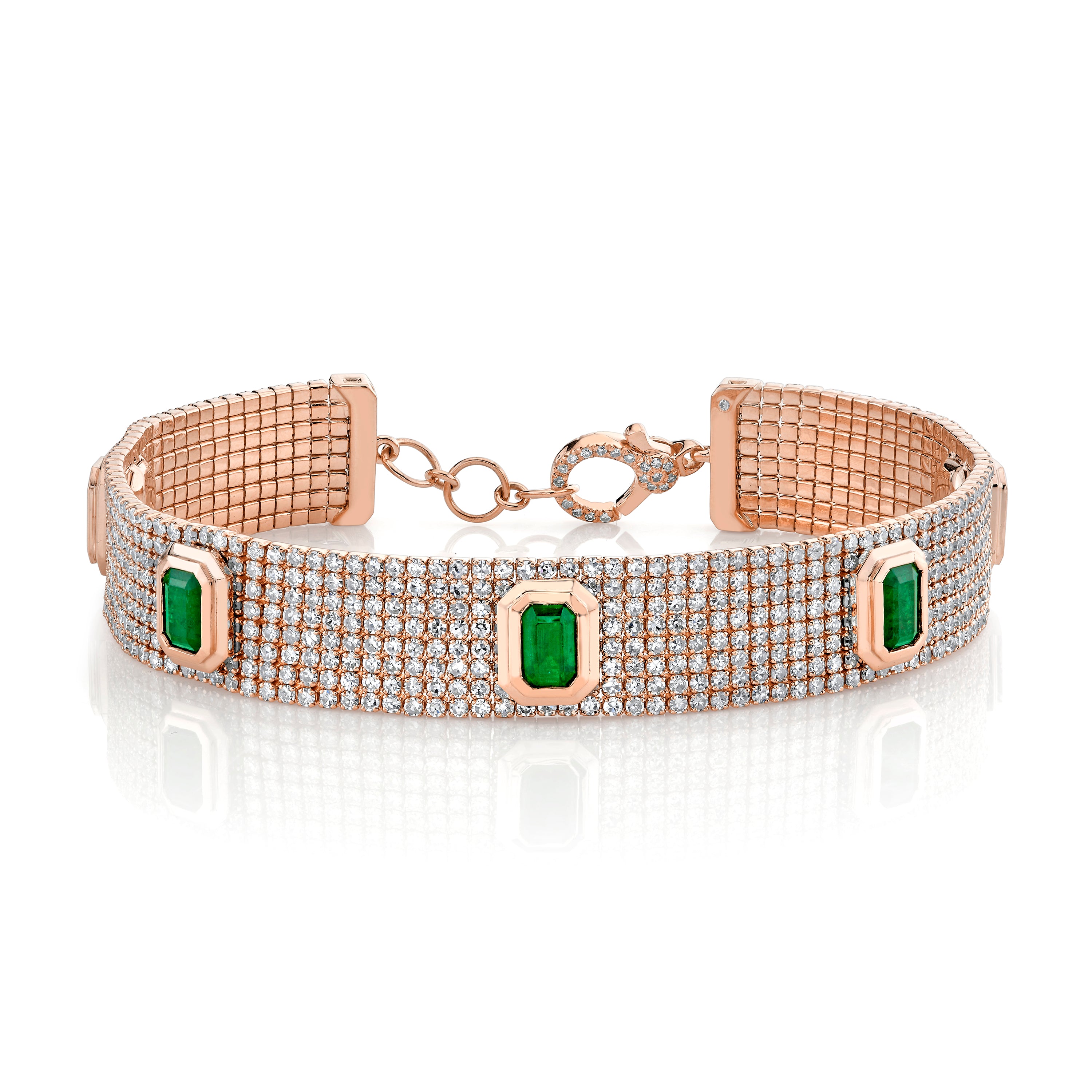 EMERALD & DIAMOND HALO CUFF BRACELET