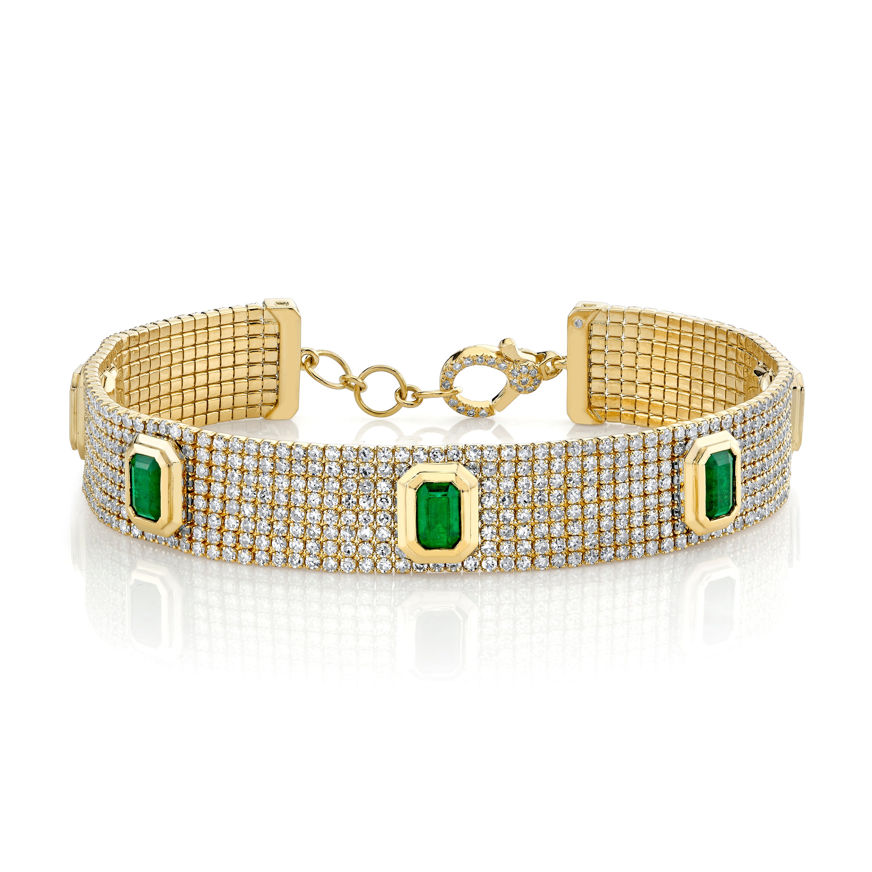 EMERALD & DIAMOND HALO CUFF BRACELET