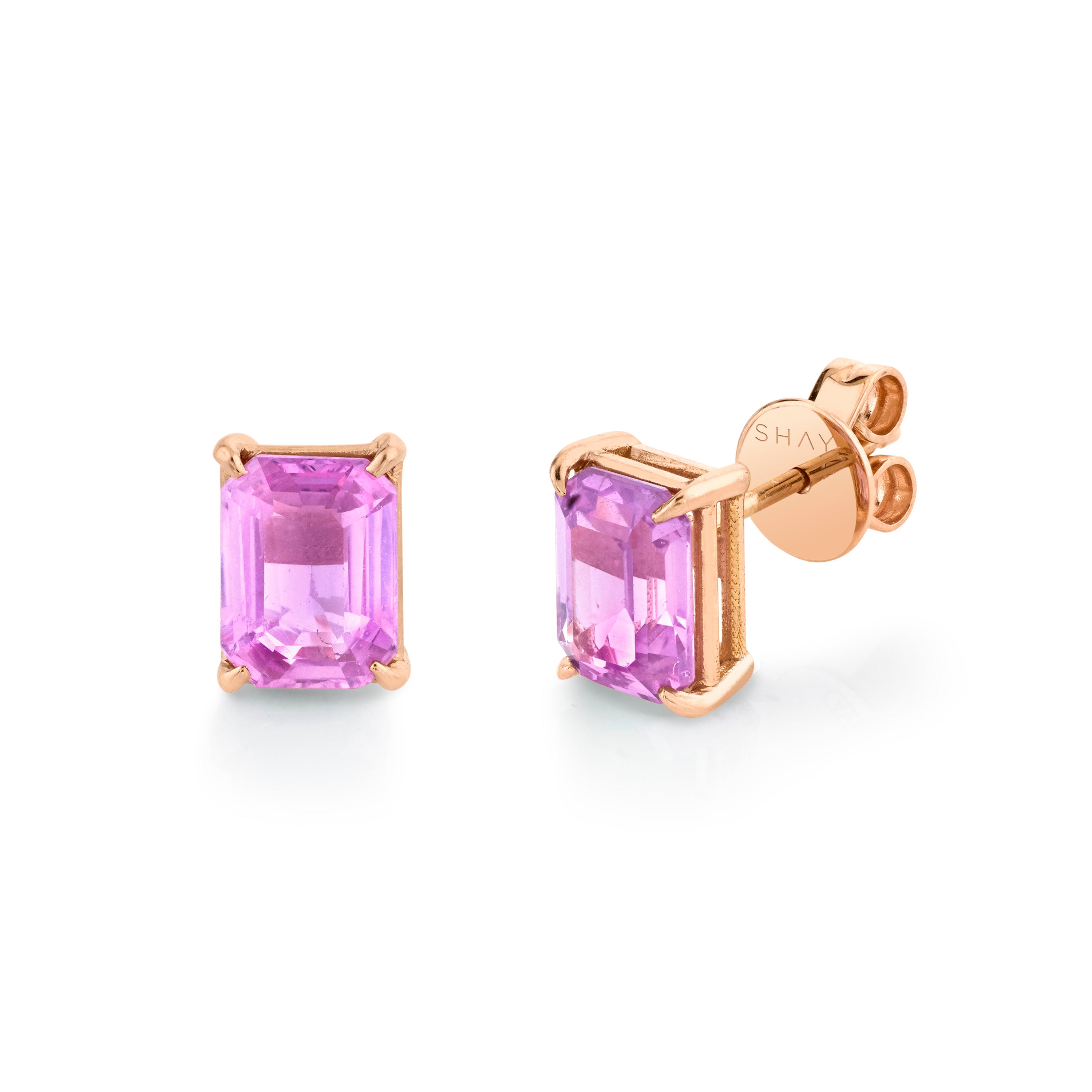 PINK SAPPHIRE EMERALD CUT STUDS, 3-4cts – SHAY JEWELRY