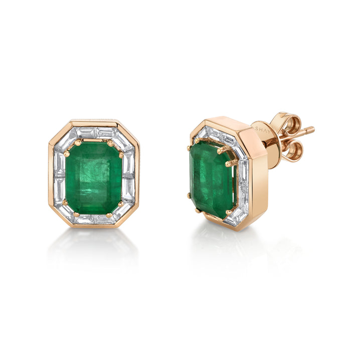 READY TO SHIP EMERALD HALO STUDS