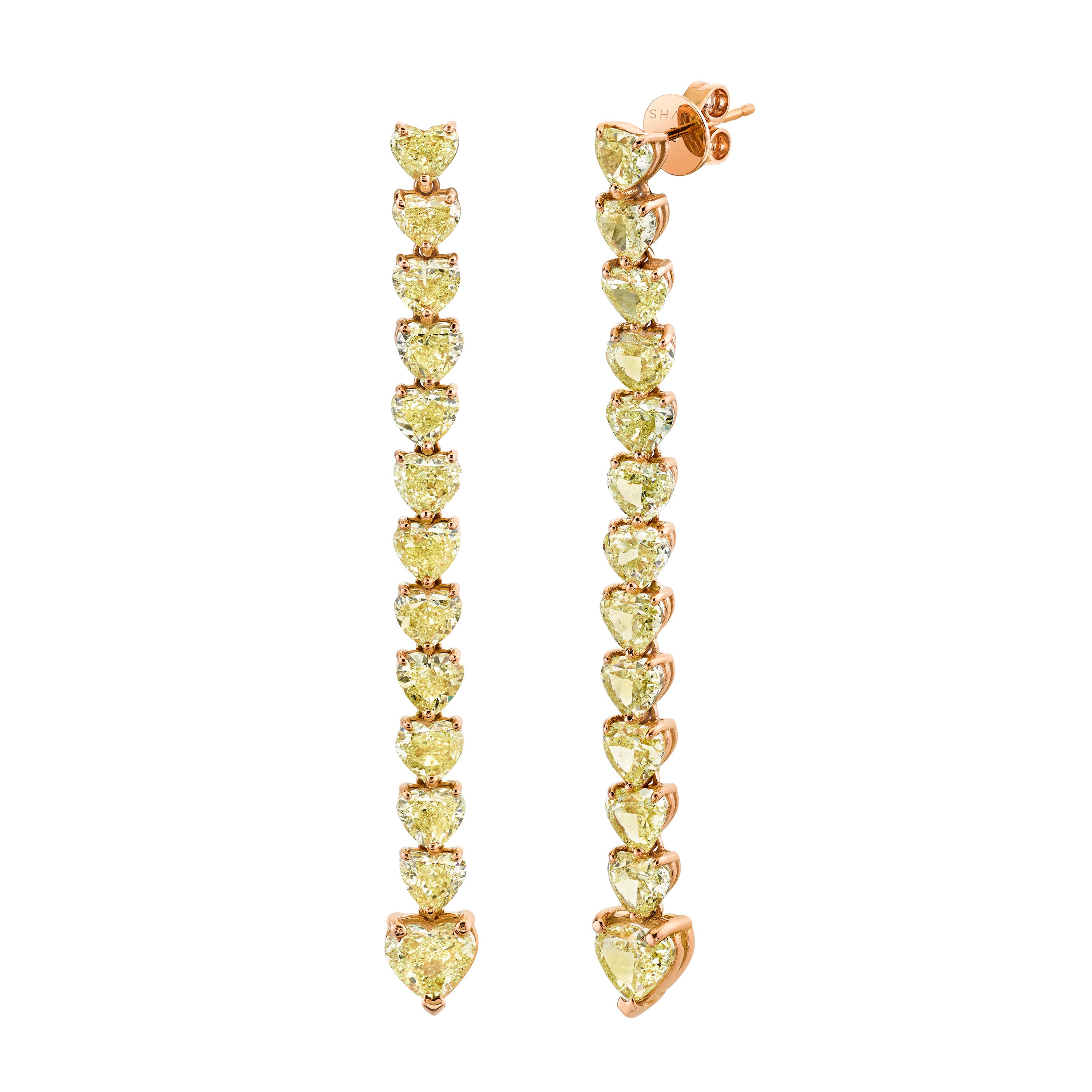 YELLOW DIAMOND HEART DROP EARRINGS