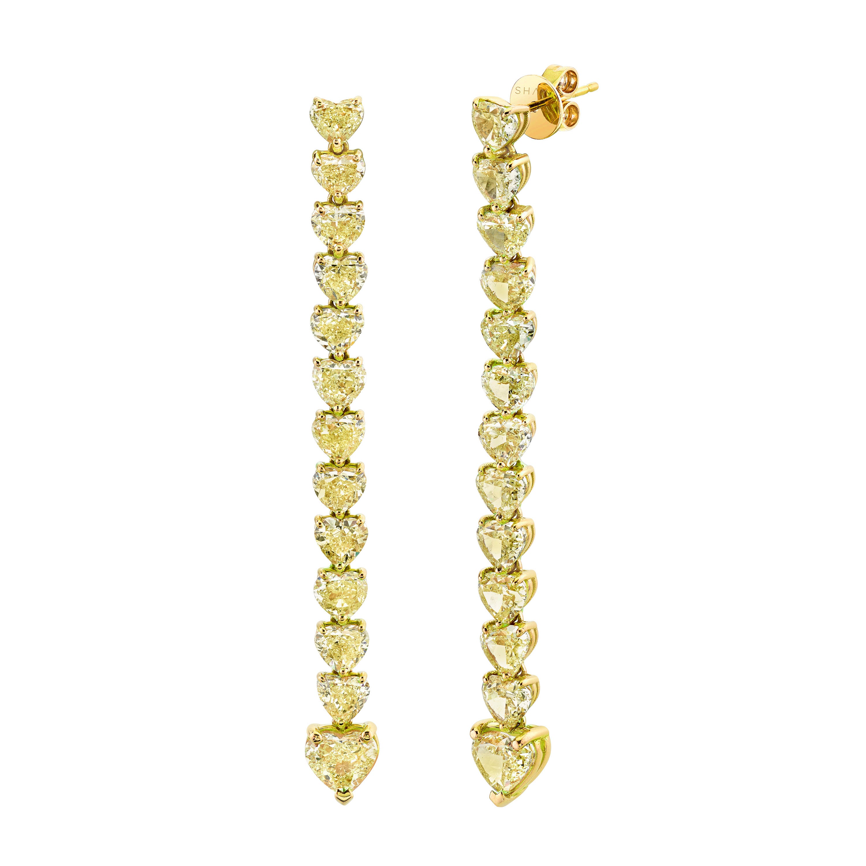 YELLOW DIAMOND HEART DROP EARRINGS