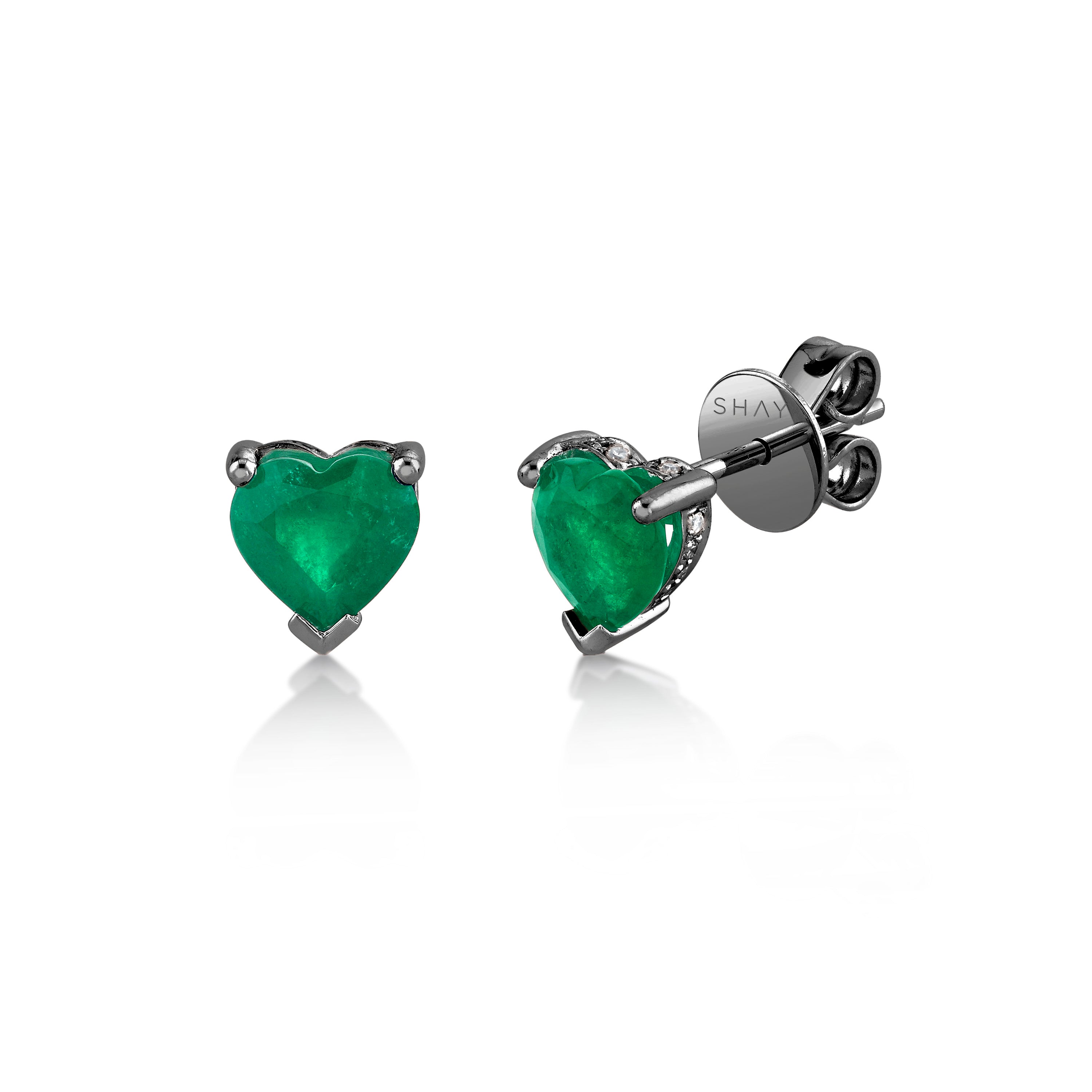 18K Yellow Gold Double Diamond and Emerald Heart Earrings – SHAIN LEYTON
