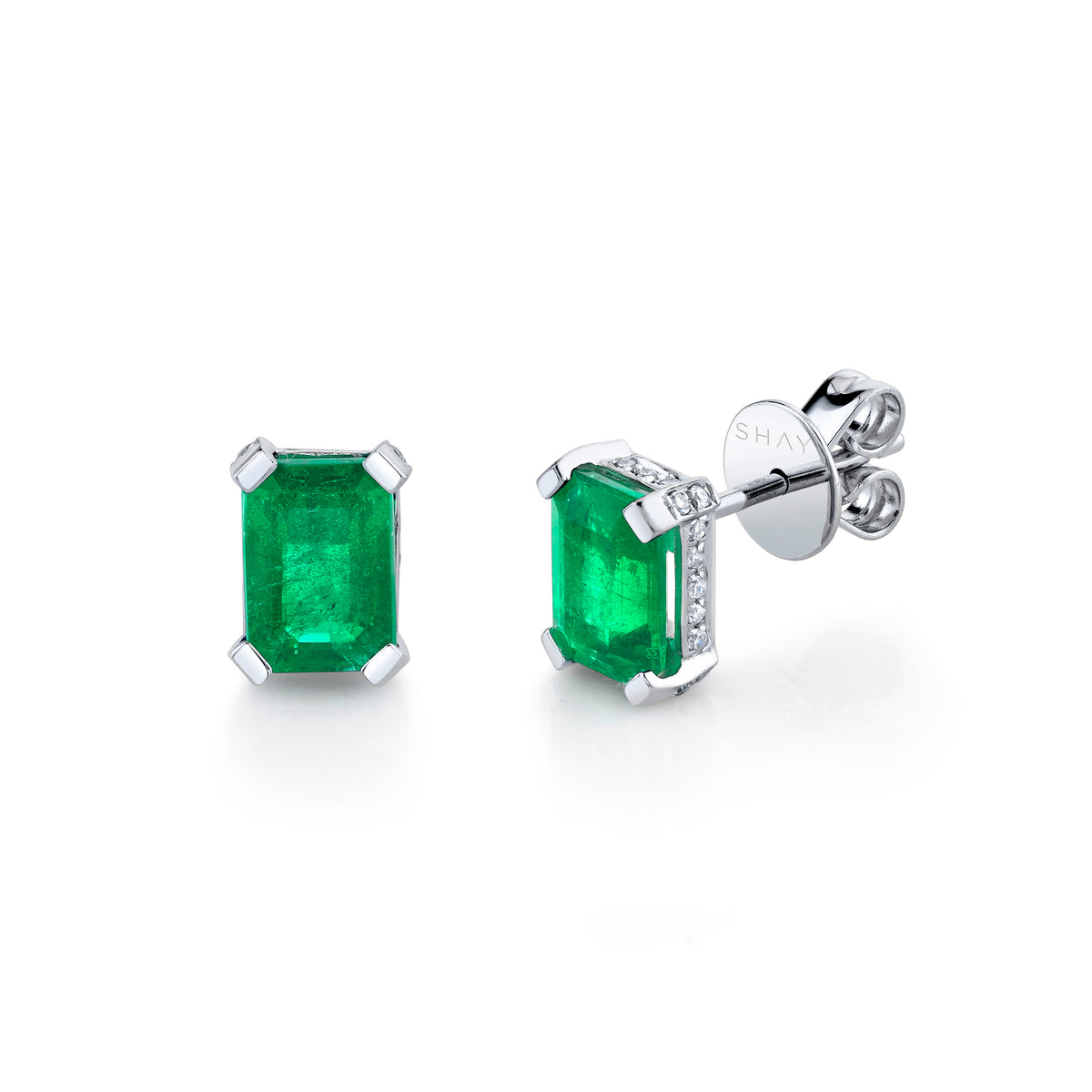 READY TO SHIP EMERALD RECTANGLE HALO STUDS