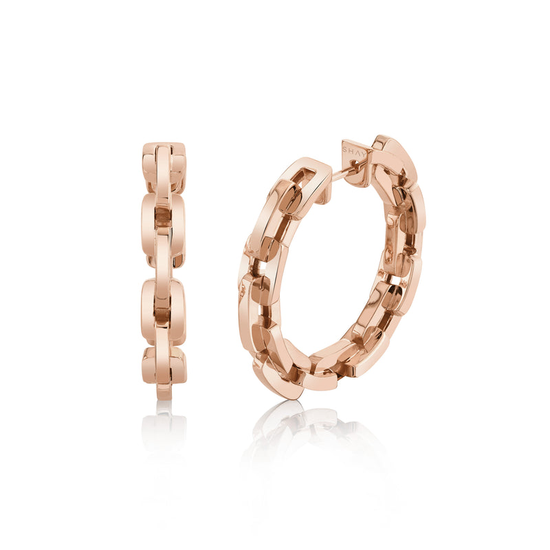 SOLID GOLD MINI DECO LINK HOOPS