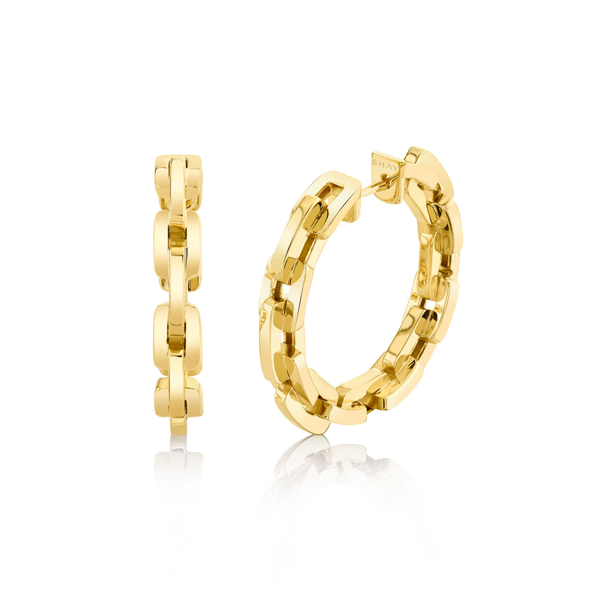 SOLID GOLD MINI DECO LINK HOOPS