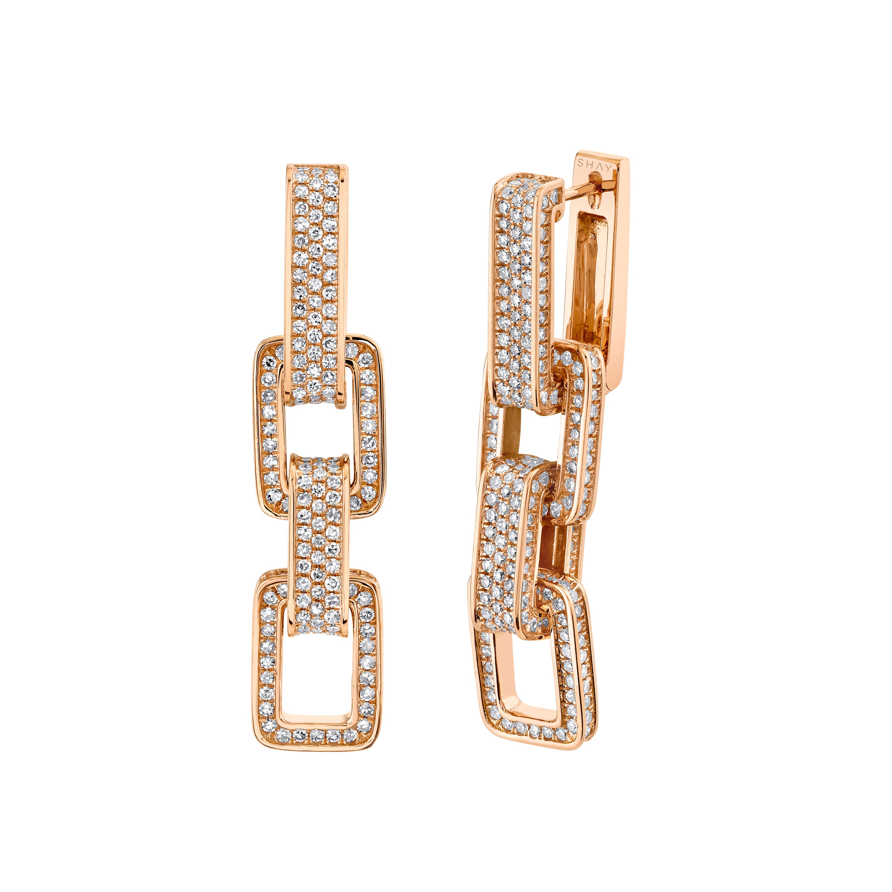 DIAMOND PAVE TRIPLE DECO LINK EARRINGS