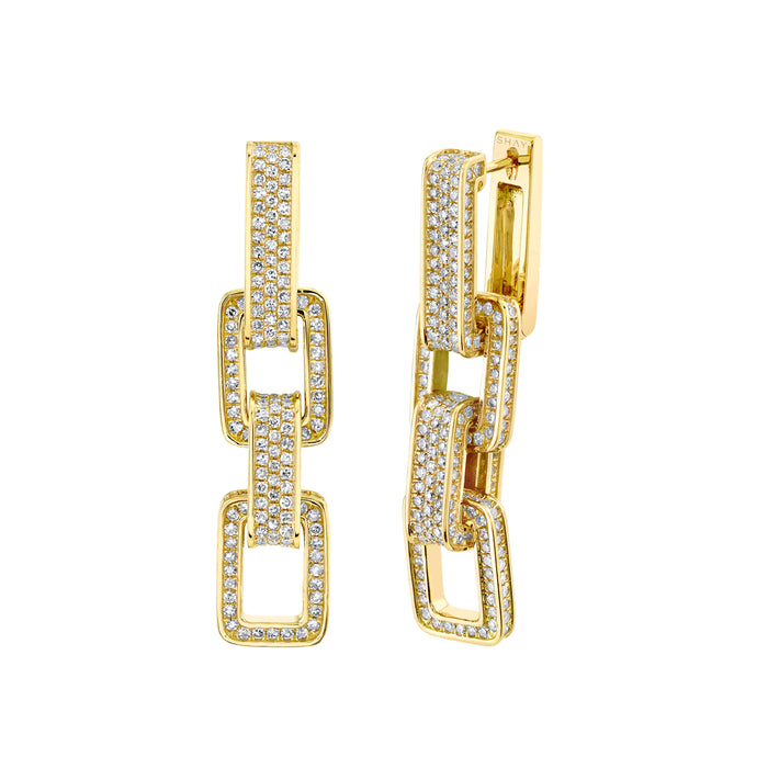 READY TO SHIP DIAMOND PAVE TRIPLE DECO LINK EARRINGS