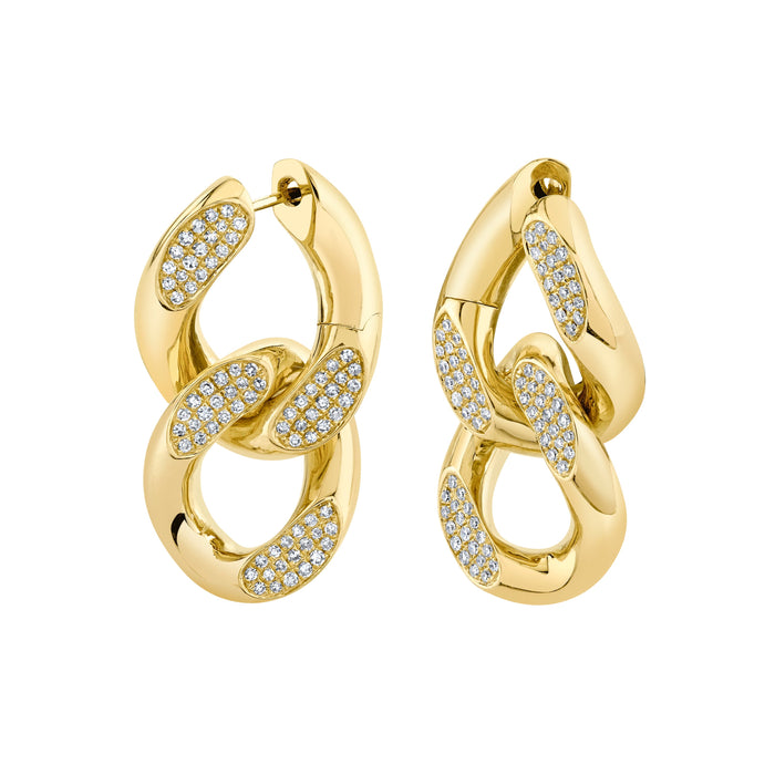 READY TO SHIP DIAMOND DOUBLE PARTIAL PAVE FLAT LINK EARRINGS